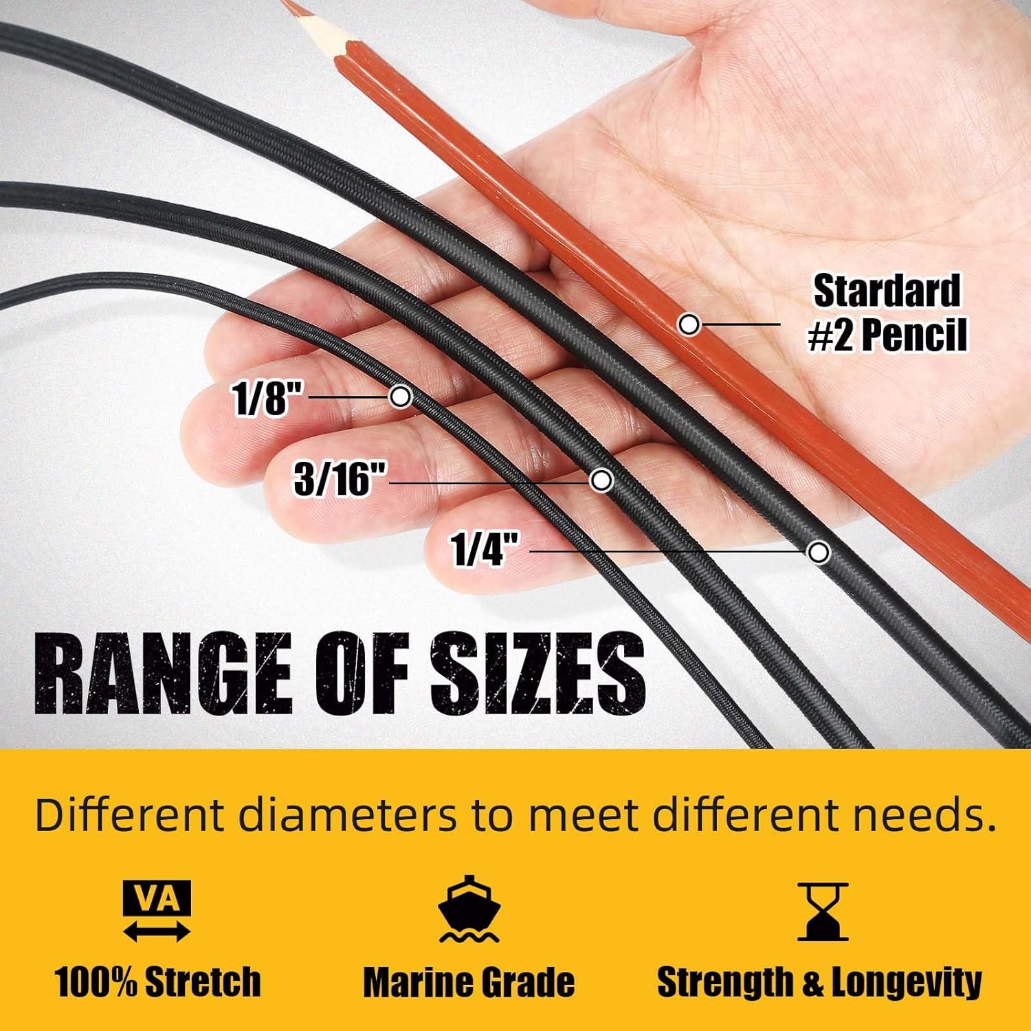 Thumbnail 3 de Radix Rope Marine Grade Bungee Cords (Heavy Duty Outdoor) Shock Cord Roll, 1/4" x 100ft