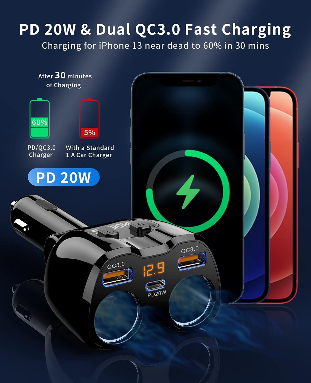 Thumbnail 1 de SUPERONE 180W Cigarette Lighter Splitter