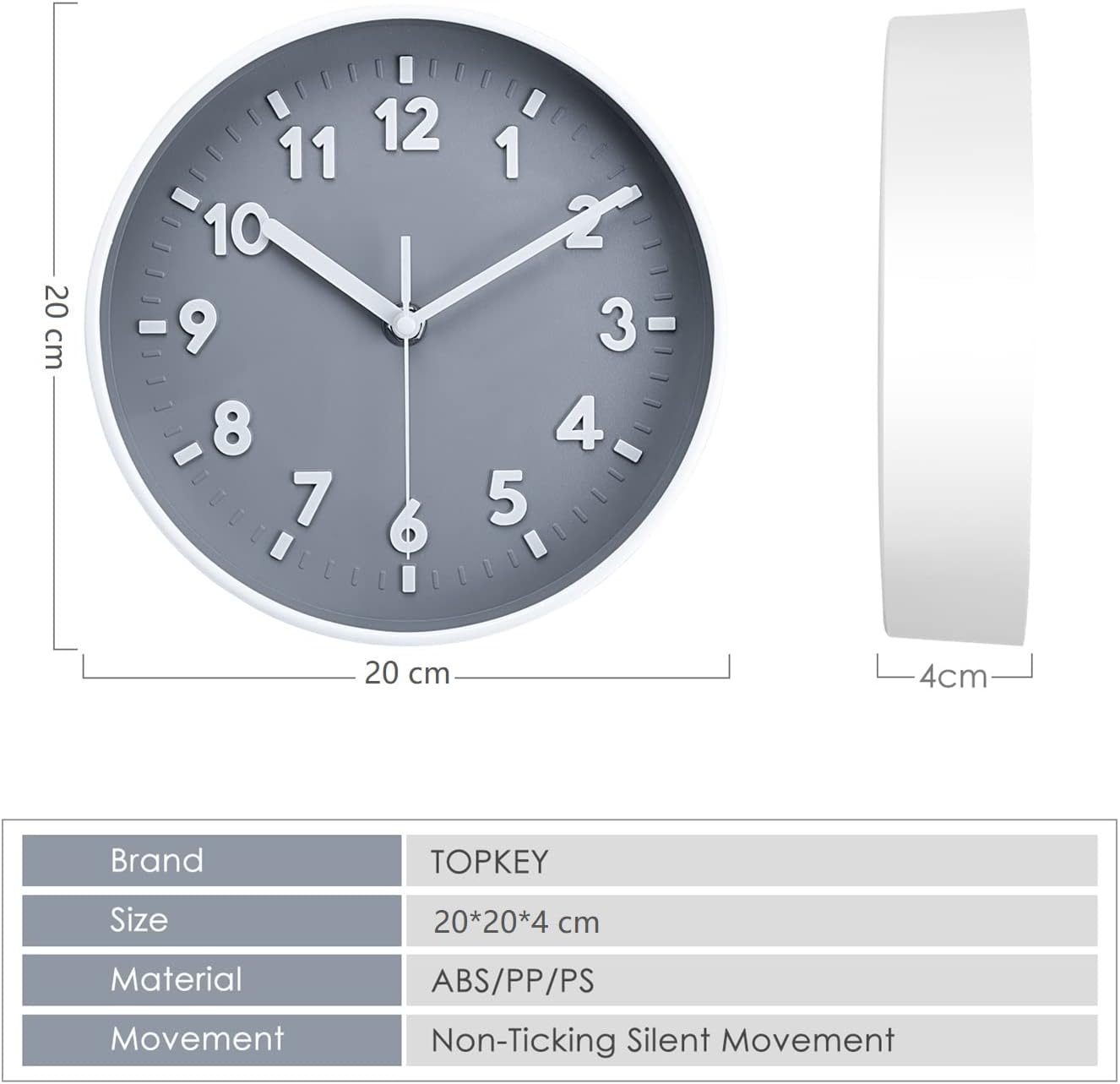 Thumbnail 4 de Topkey 8" Round Silent Wall Clock