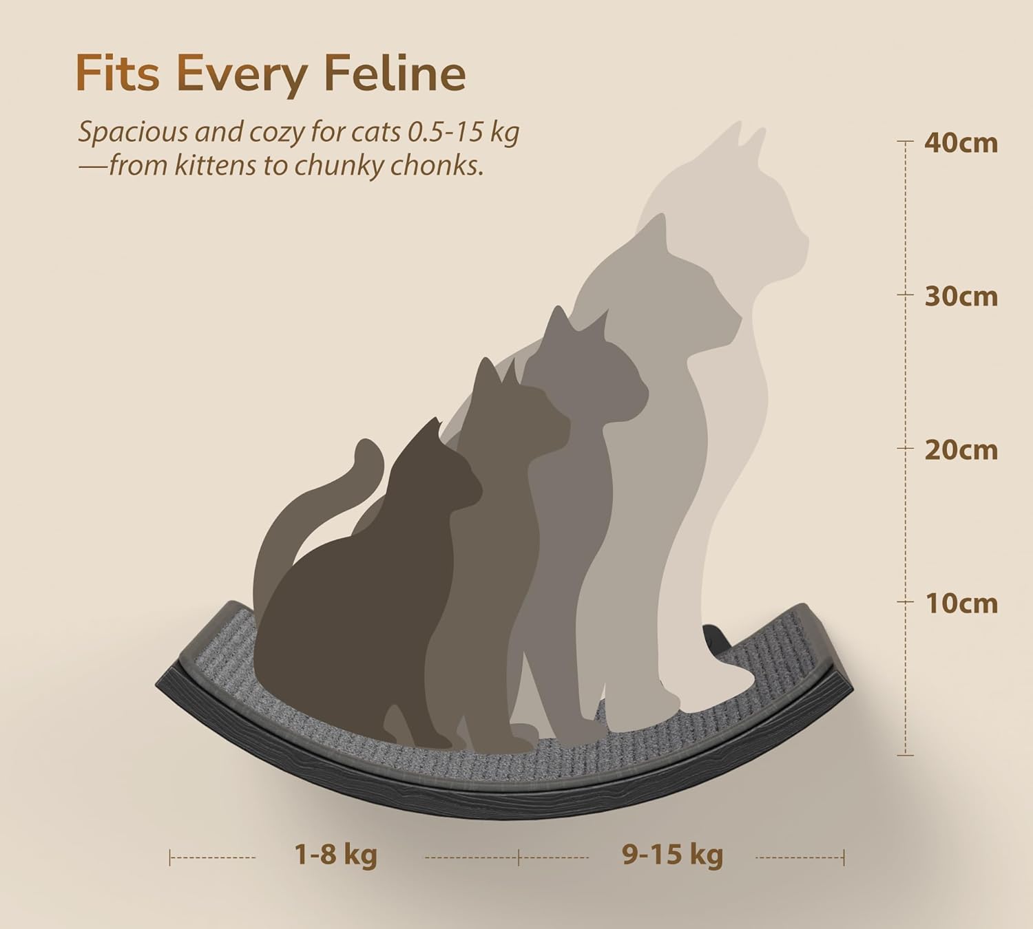 Detalle de Curved Cat Wall Shelves with Scratching Mat: Wall-Mmounted Play & Sleep Platform