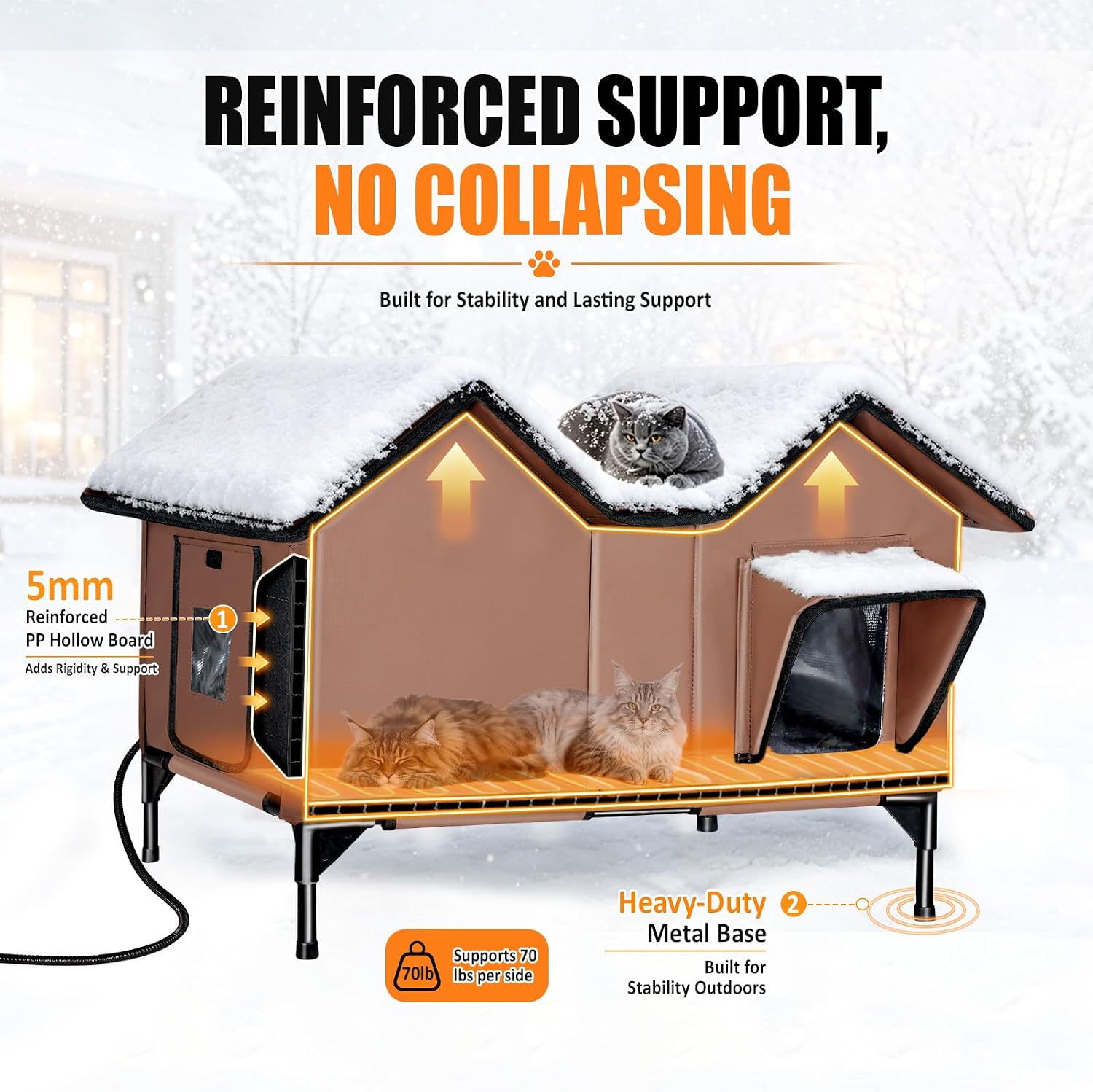 Detalle de VILRAK HCH0001 Heated Outdoor Cat House, XL, Insulated, with Heating Pad