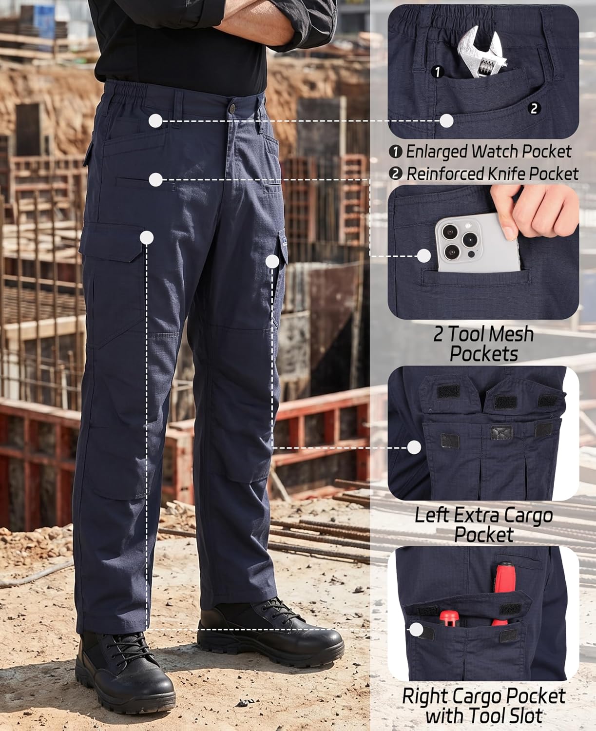 Detalle 2 de BOCOMAL FR Cargo Work Pants, Ripstop
