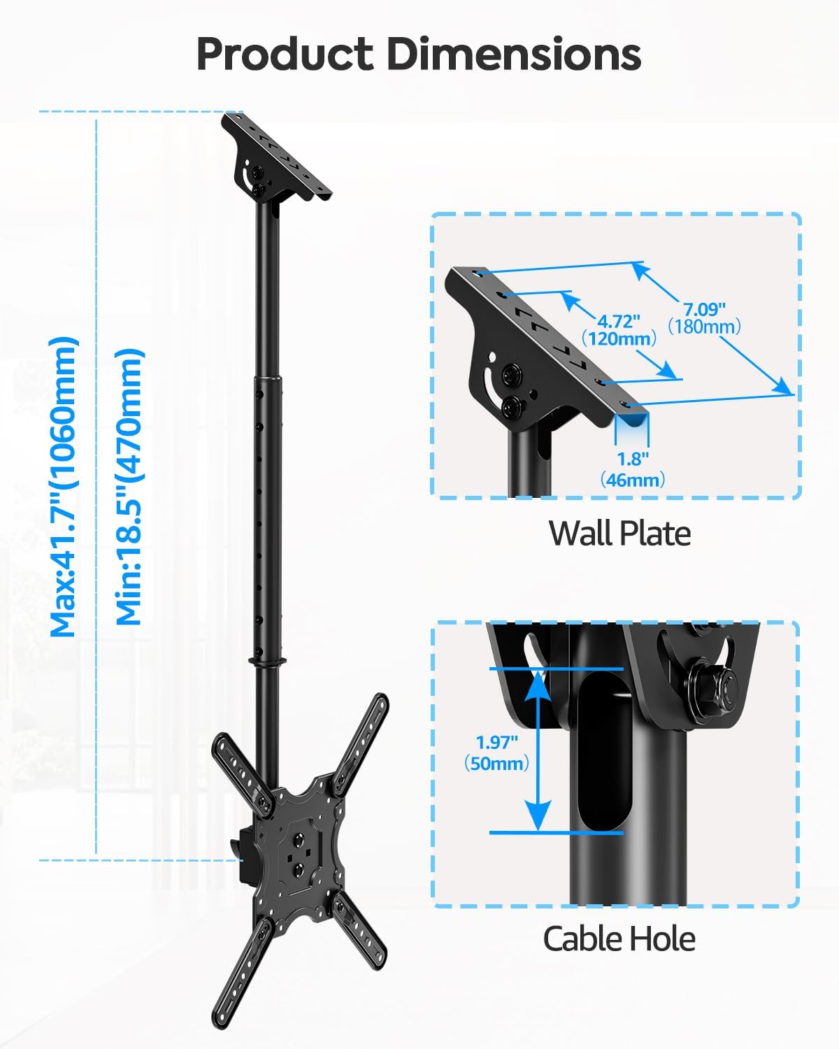 Thumbnail 6 de MOUNTUP Ceiling TV Mount 99 lb capacity