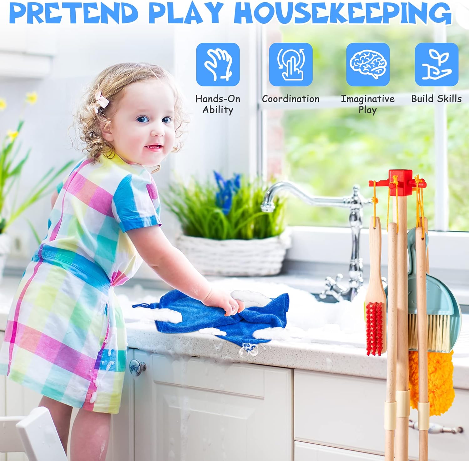 Detalle 2 de Wooden Kids Cleaning Set 8 Pieces 🧹