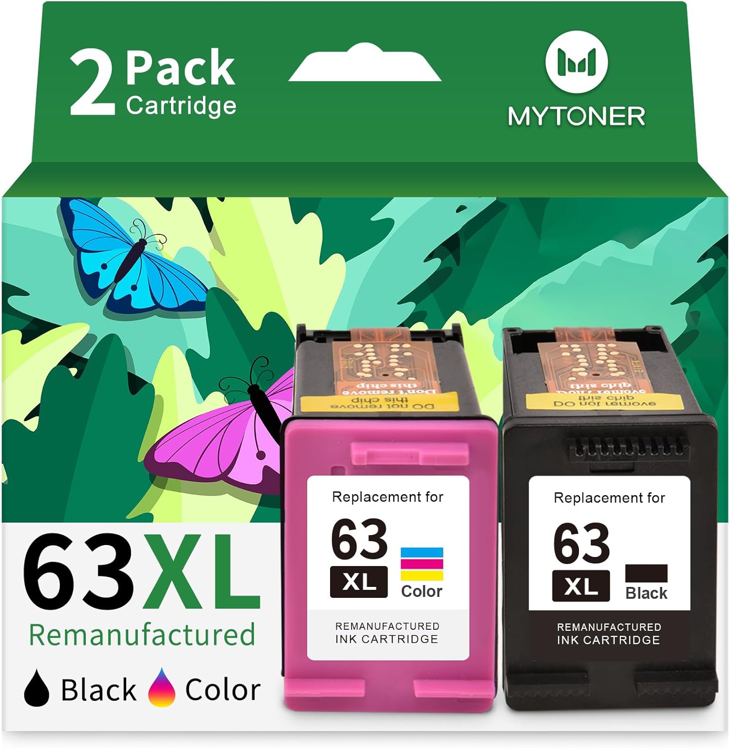 MYTONER 63XL Black and Color Ink Cartridges Combo Pack (Replacement for HP 63 / 63XL)