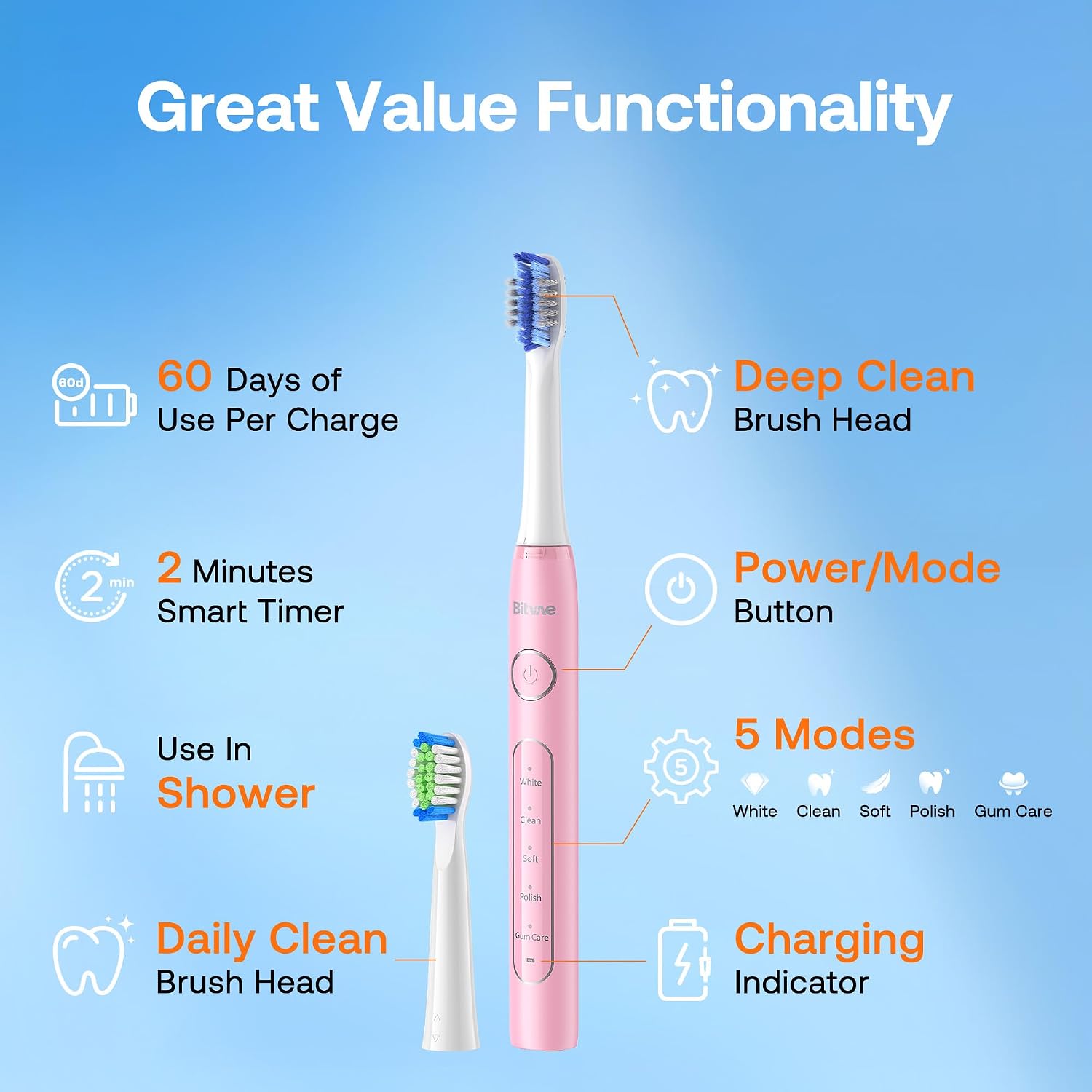 Thumbnail 5 de Bitvae Ultrasonic Toothbrush 60-Day Battery