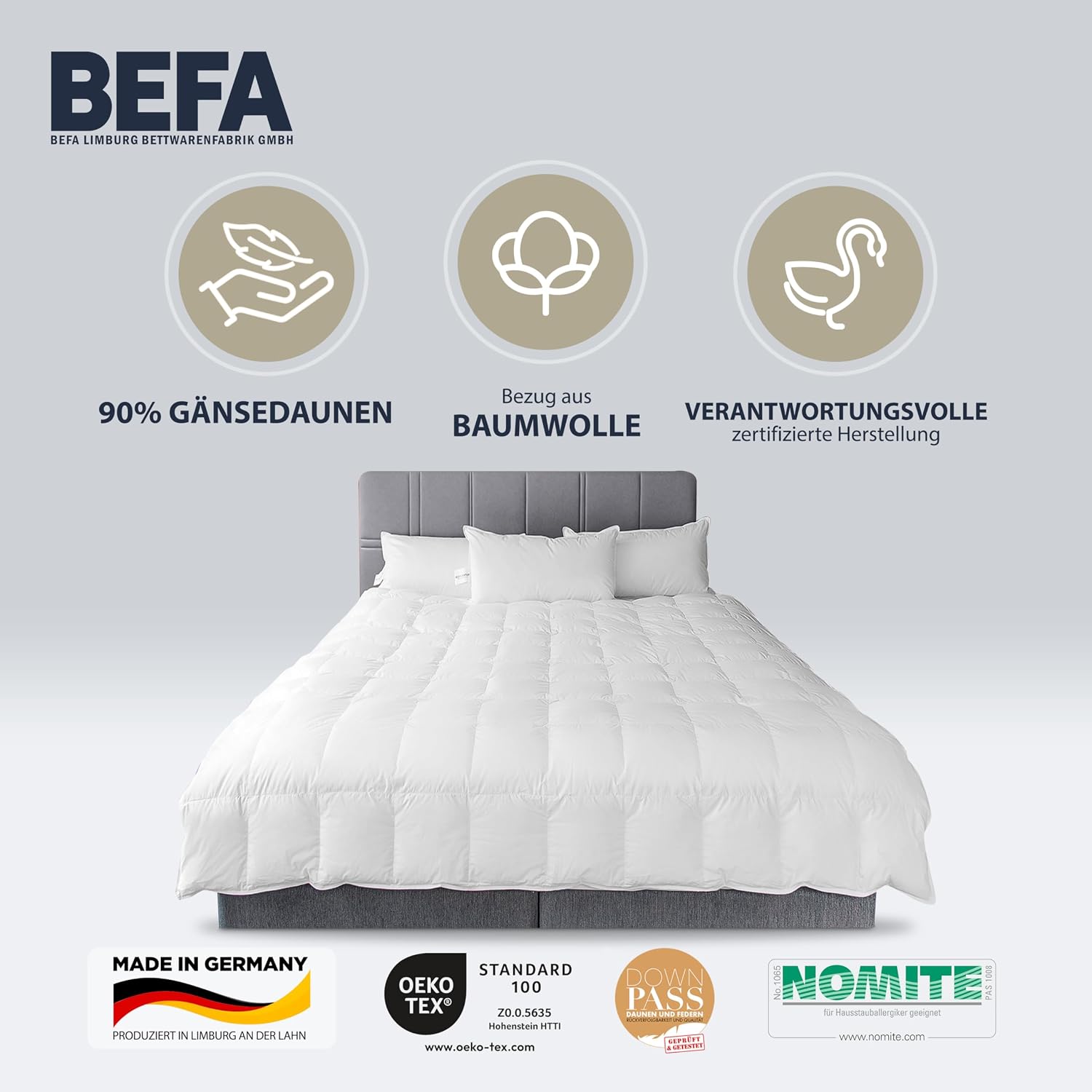 Detalle de BEFA NATUR 4609 zomerdekbed met 90% ganzendons en katoenen tijk