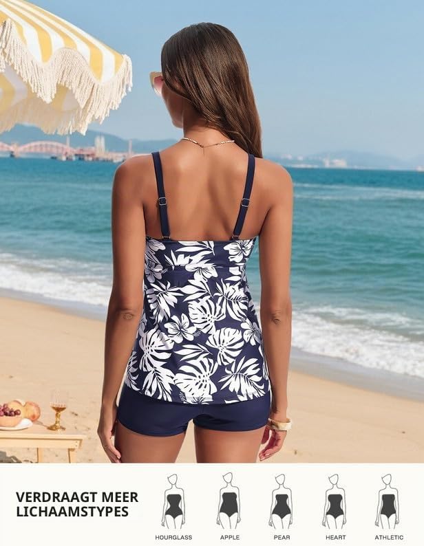 Detalle 1 de Hanna Nikole tankiniset voor dames, tweedelig met hoge taille en meshdetail