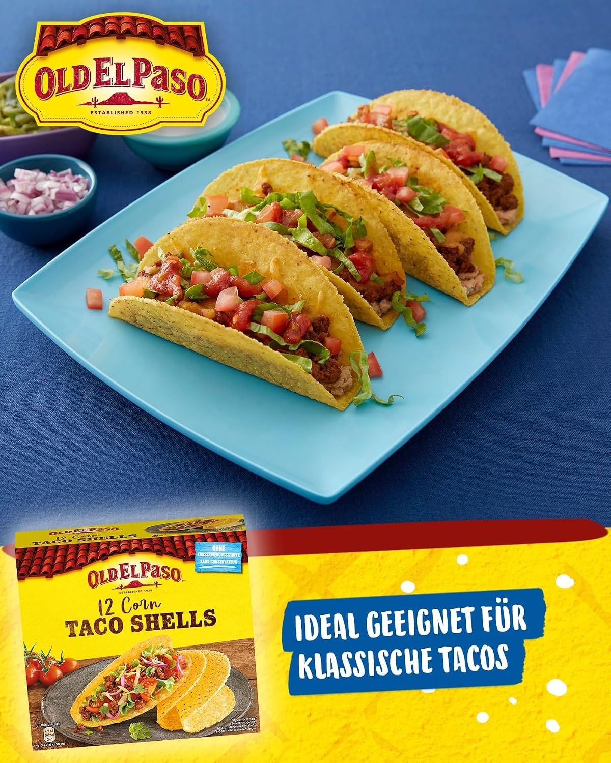 Detalle de Old El Paso Taco Shells glutenfrei – Mais-Tortillas in Schalenform, Packung mit 4