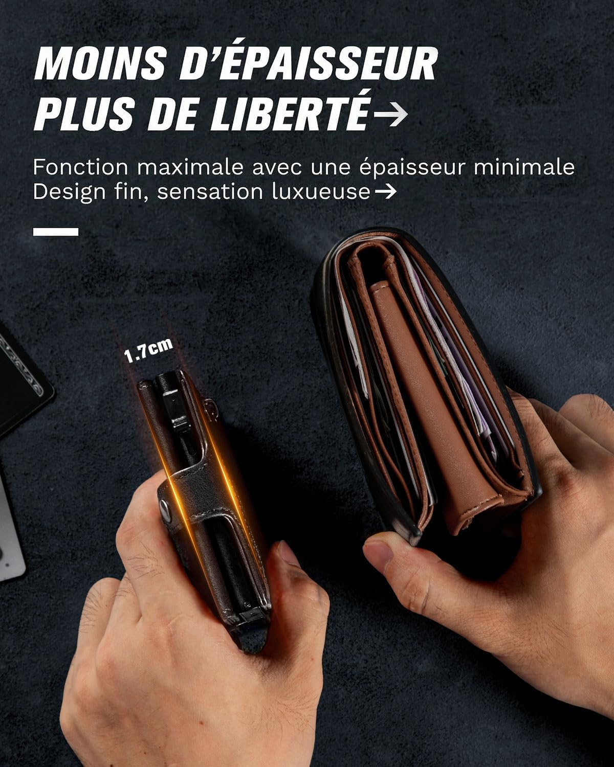 Thumbnail 4 de VMAN Portefeuille Homme Slim, cuir pleine fleur, RFID – Noir