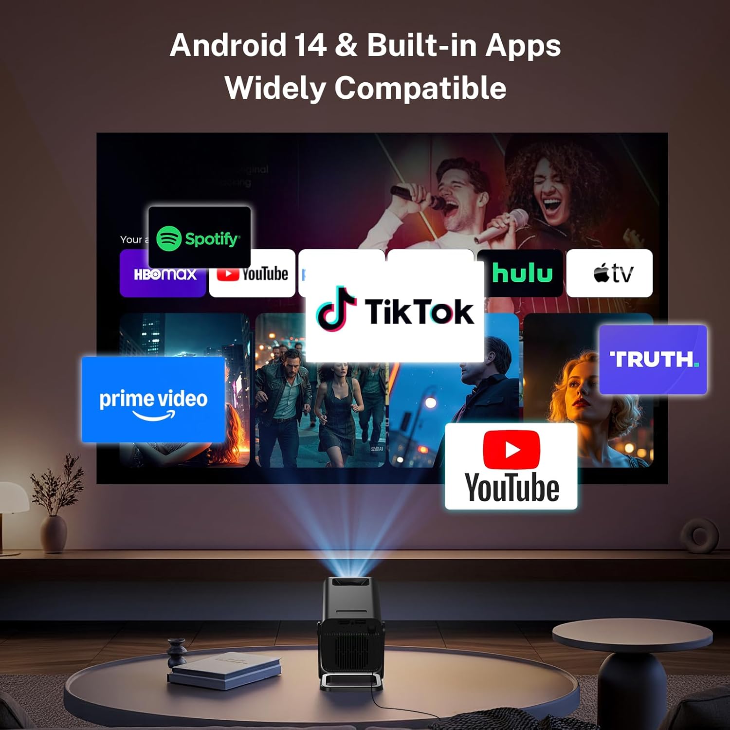Thumbnail 1 de LYNCast V300 Mini Projector: Portable Wi‑Fi 6, Android 14, 1080P, 270° Rotatable