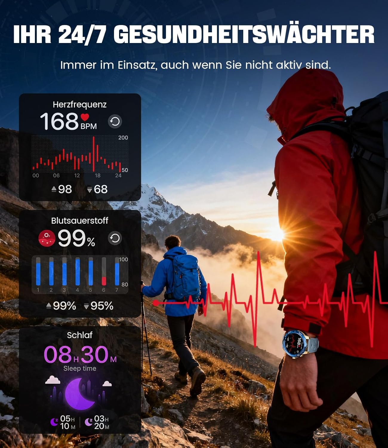 Thumbnail 4 de CHOOSETIME Montre Connectée Homme avec Écran AMOLED 1,43'' + 800 mAh — IP68, 200+ Modes Sport, Appels Bluetooth