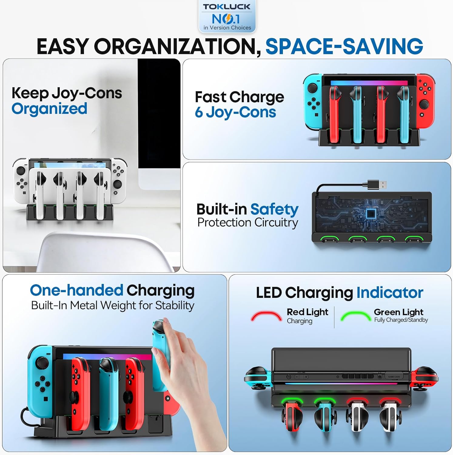 Detalle de Switch Charging Dock for Joycons: 6-Device Capacity, 4 Front Slots, Safe USB Charging for Joycon Controllers