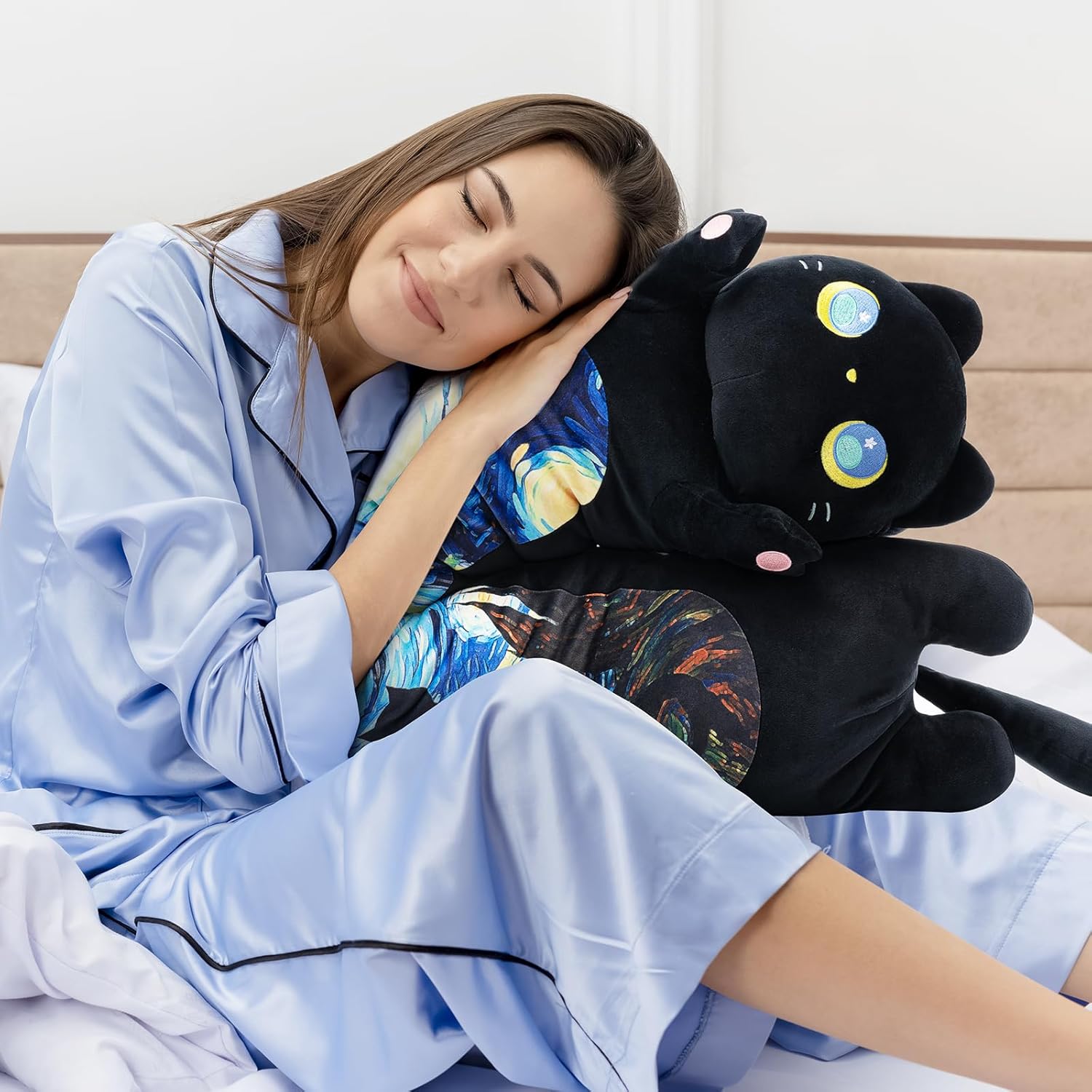 Thumbnail 6 de Mewaii Long Cat Plush 5 Sizes (120% Extra Filling) Giant Long Body Pillow — Kawaii Black Starry Cat
