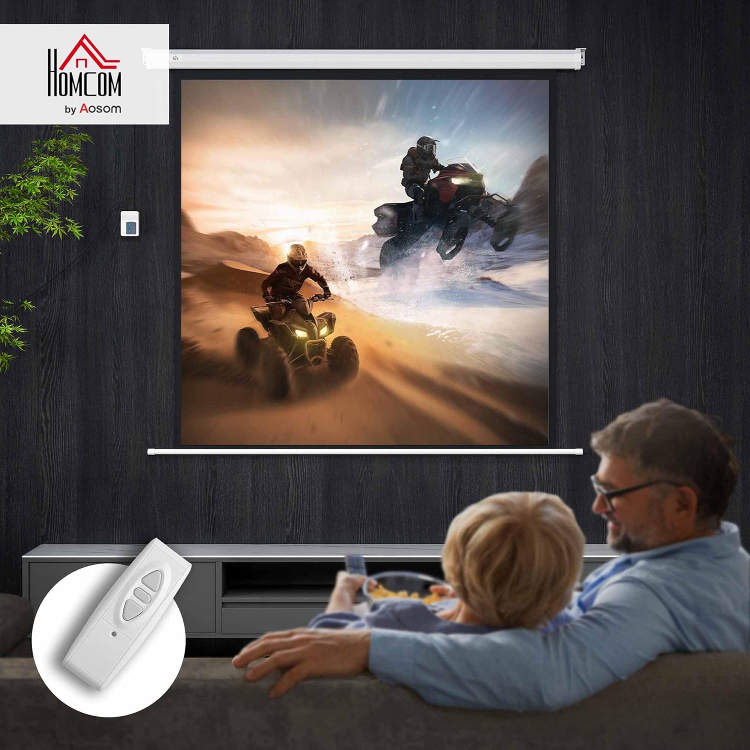 Thumbnail 1 de Écran vidéoprojecteur HOMCOM 85 pouces 1:1 4K motorisé—Montage mural ou au plafond