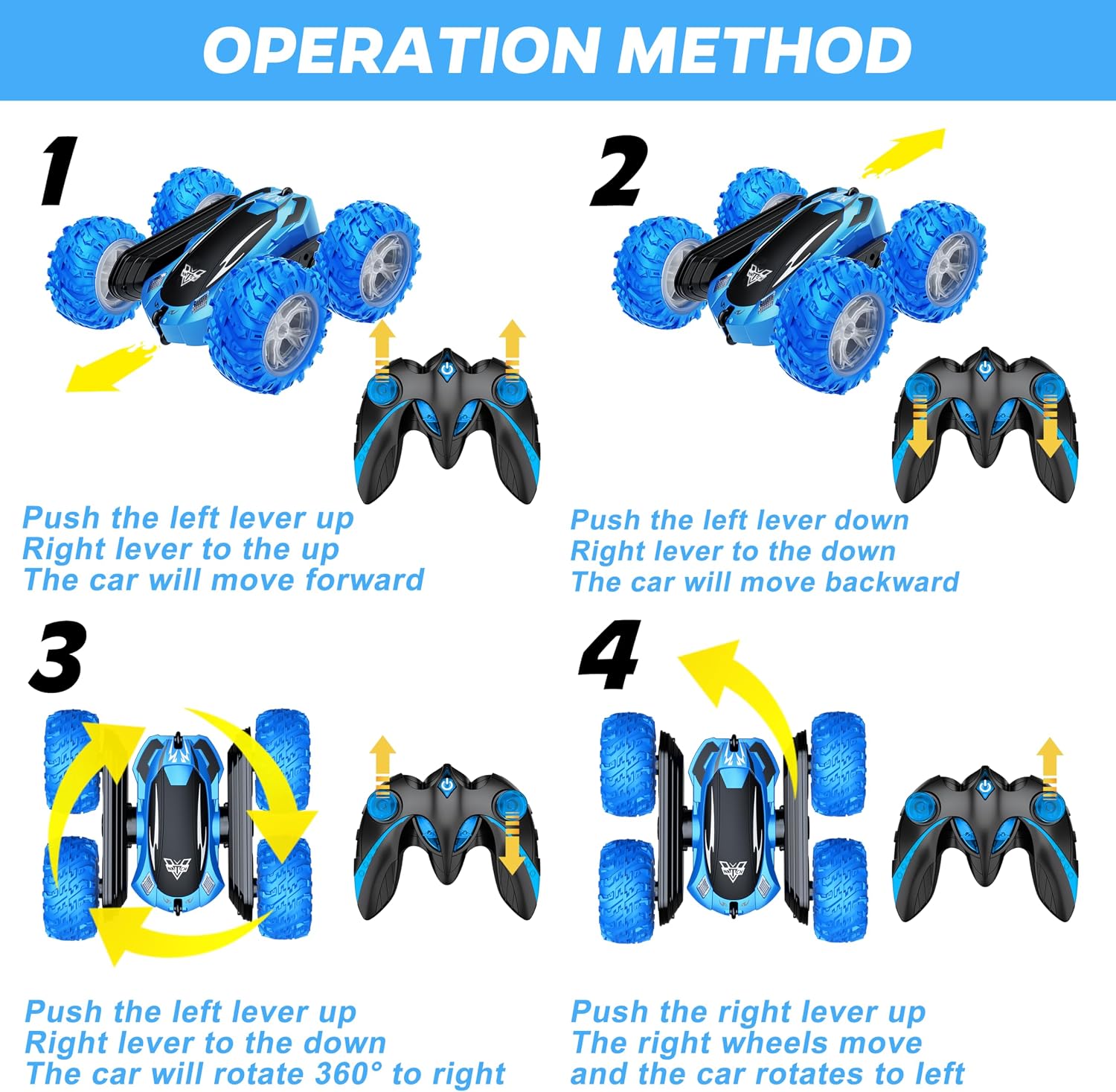 Thumbnail 1 de KKONES Remote Control Car: 2.4GHz Double-Sided 360° Flips Off-Road RC Stunt Car (Blue)