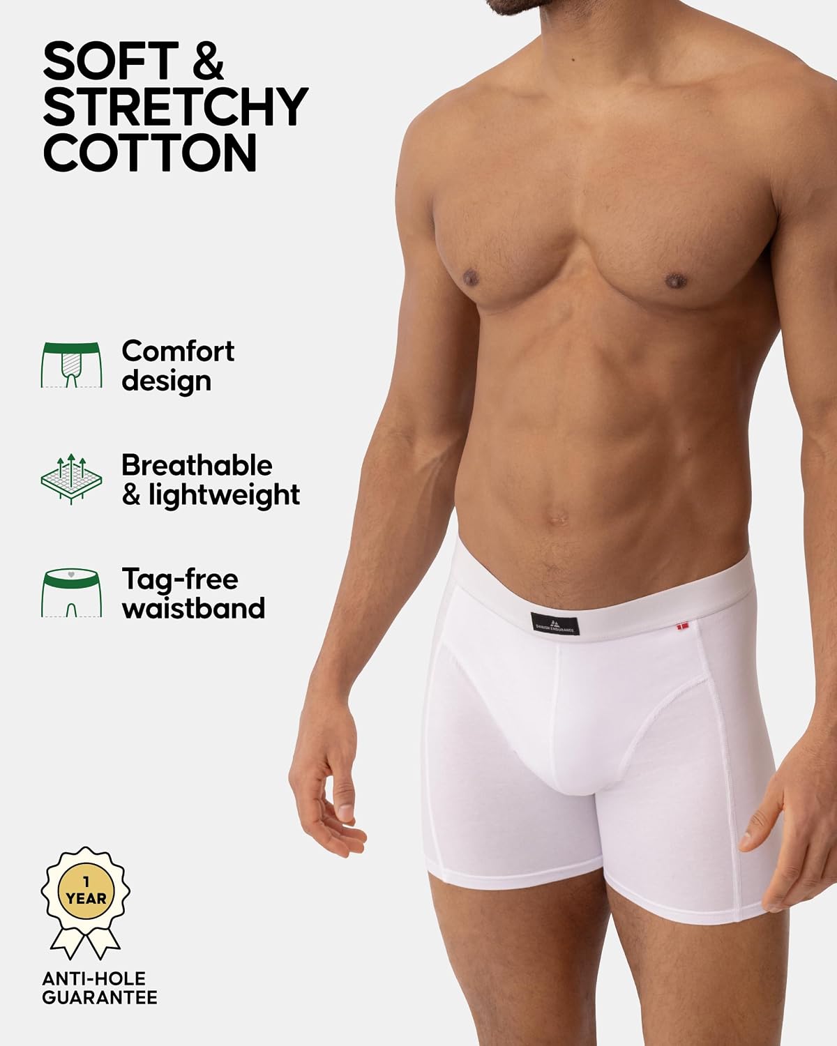 Detalle de Danish Endurance Cotton Boxers for Men with Optional Fly – Multipack (3 or 10)