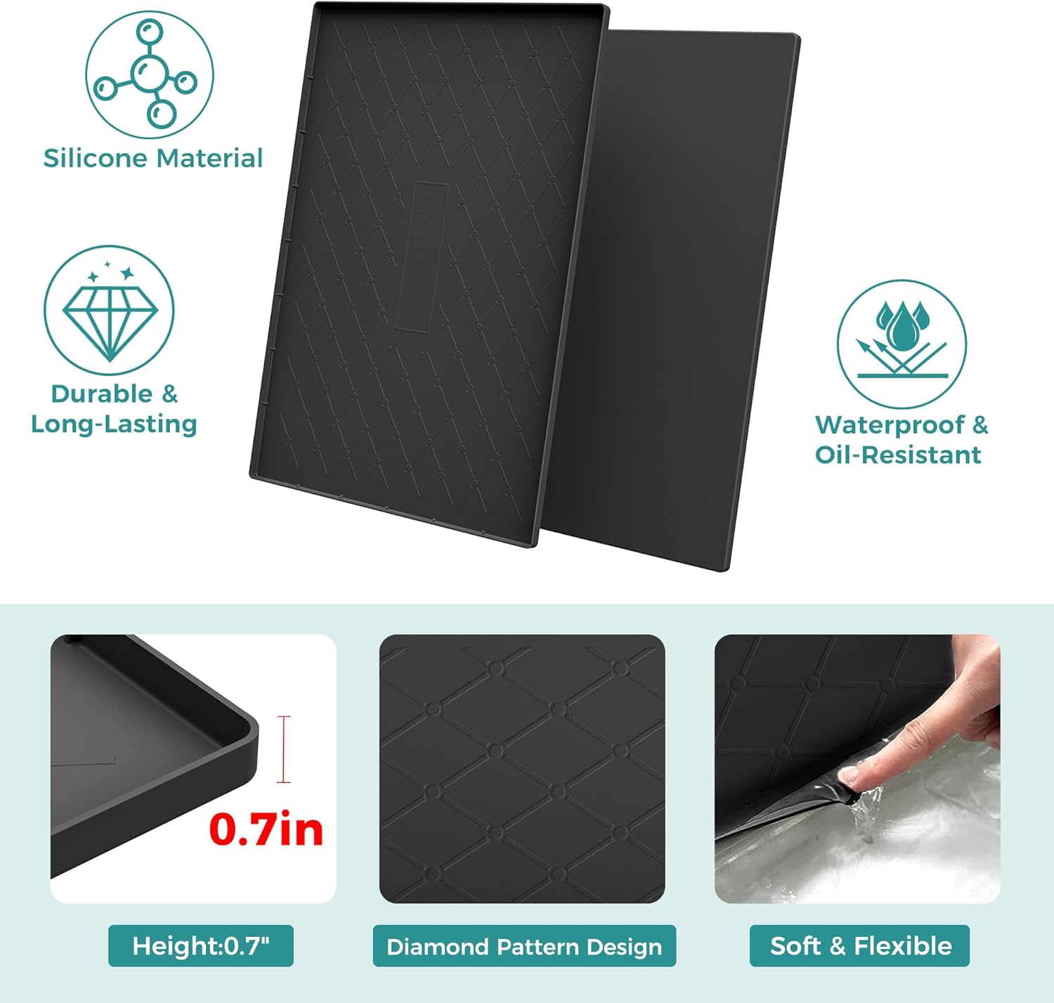 Thumbnail 1 de URMONA 34" x 22" Waterproof Silicone Mat for Under Sink Storage, Kitchen & Bathroom