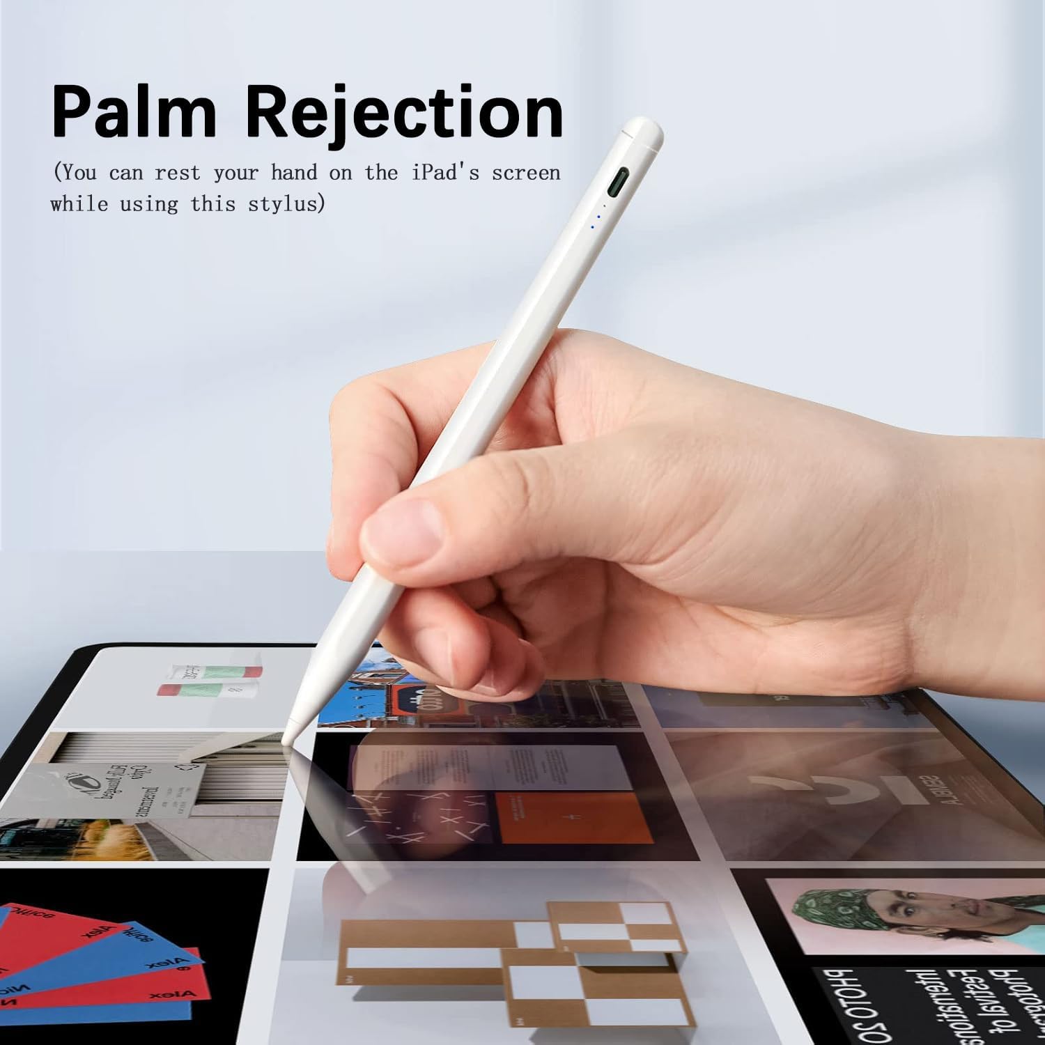 Detalle de Stylus Pen for Apple iPad (2018–2025) with Tilt Sensitivity, Palm Rejection & Fast Charge