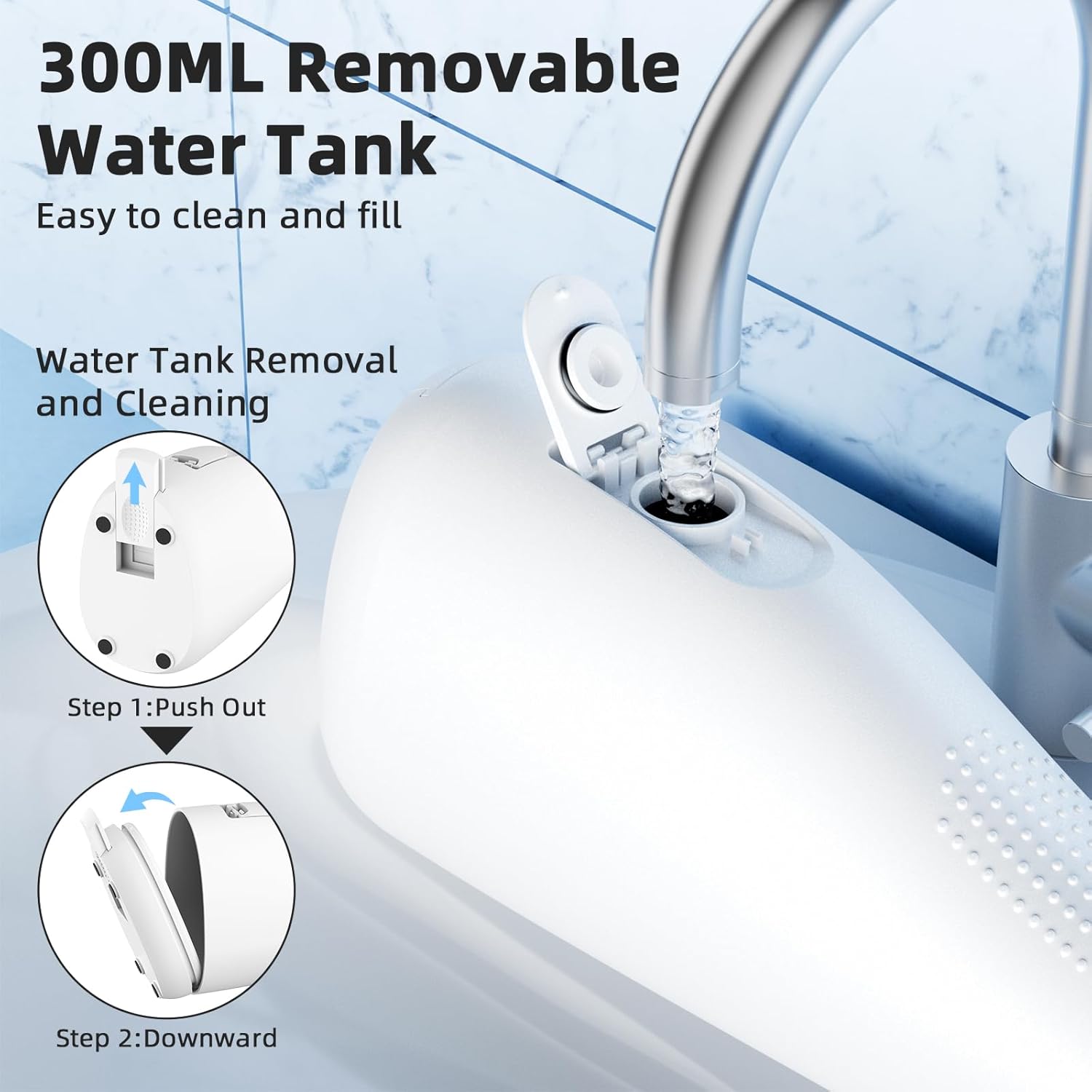 Detalle de Jet Dentaire Hydropulseur électrique rechargeable sans fil 4 modes 300 ml IPX7 (blanc)