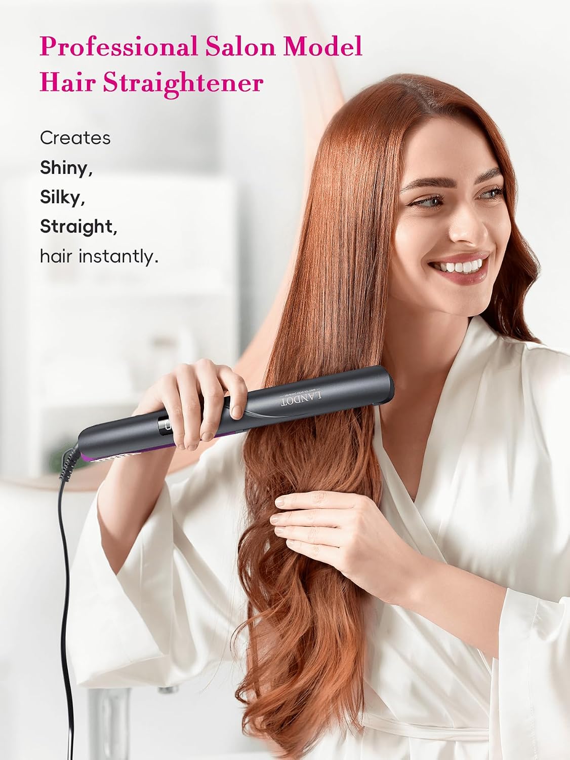 Thumbnail 1 de LANDOT Ceramic Hair Straighteners for Women – 1 Inch Dual Voltage Flat Iron