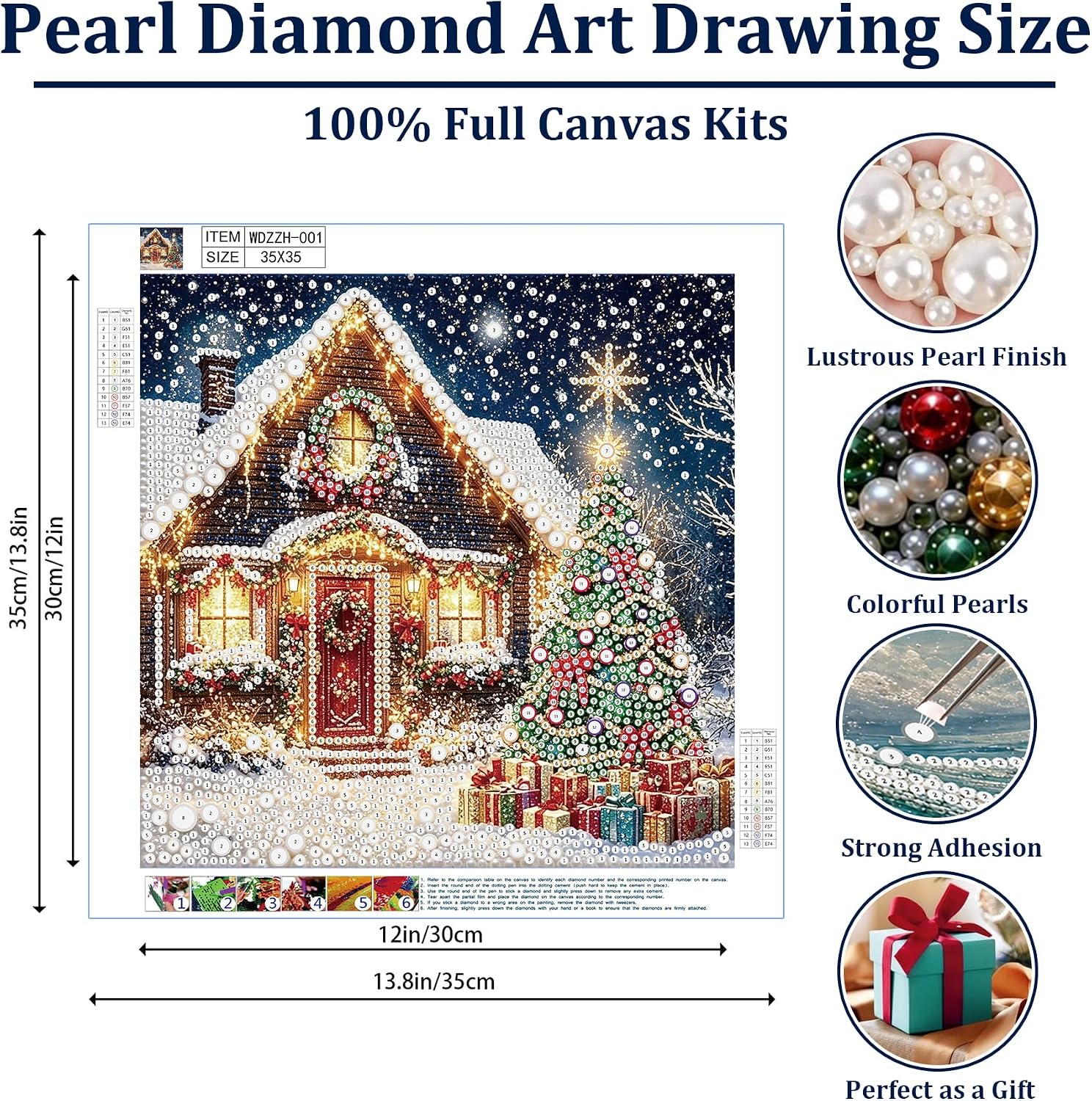Detalle 2 de EOPLK Christmas 3D Pearl Diamond Art Kit, 13.8 x 13.8-Inch Canvas