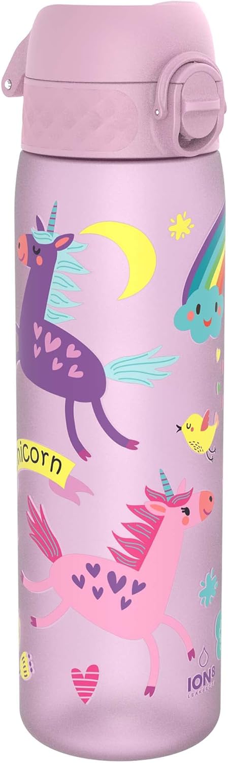 Detalle de Ion8 Gourde 500 ml – Anti-fuite, ouverture facile et sans BPA – Licornes Lilas