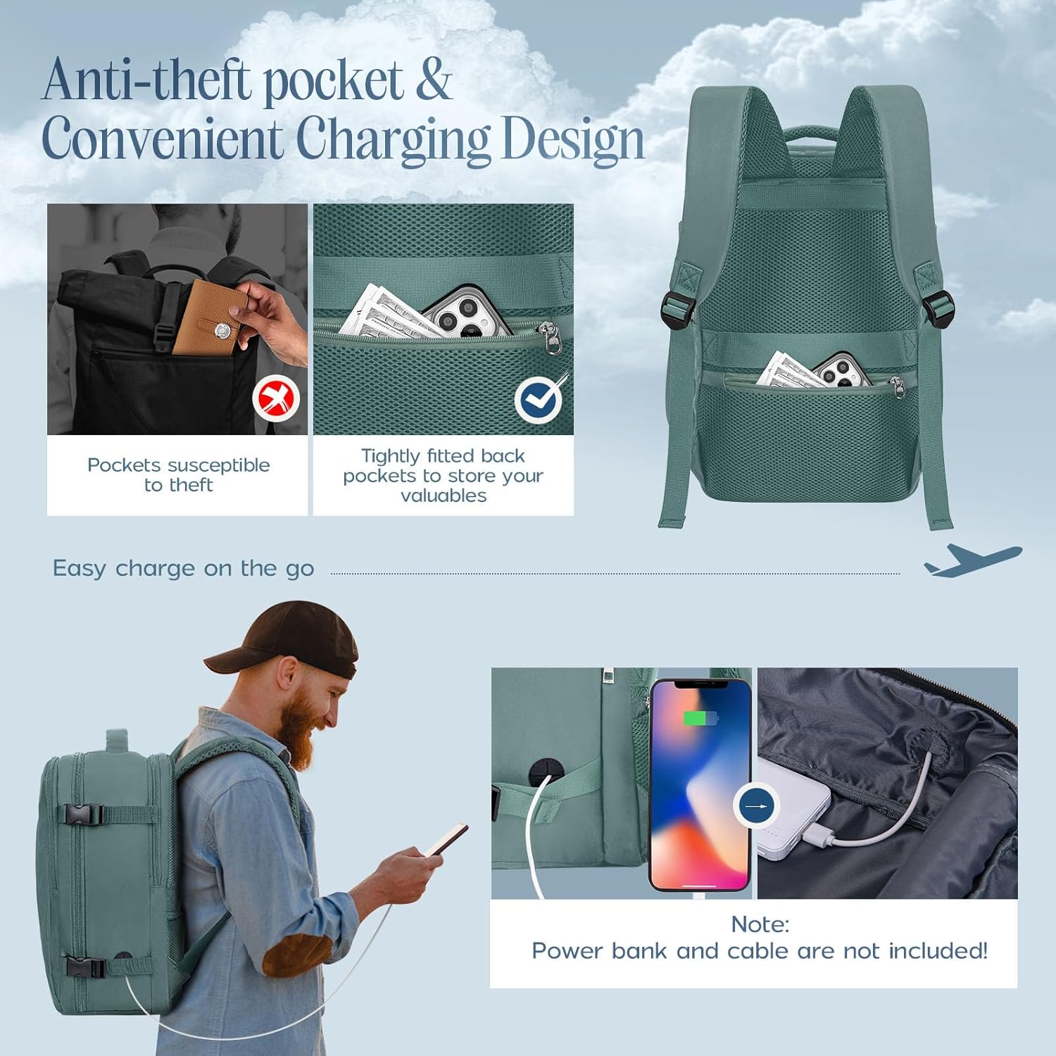 Detalle 2 de Xkdoai Ryanair cabin bag 40x30x20 travel backpack