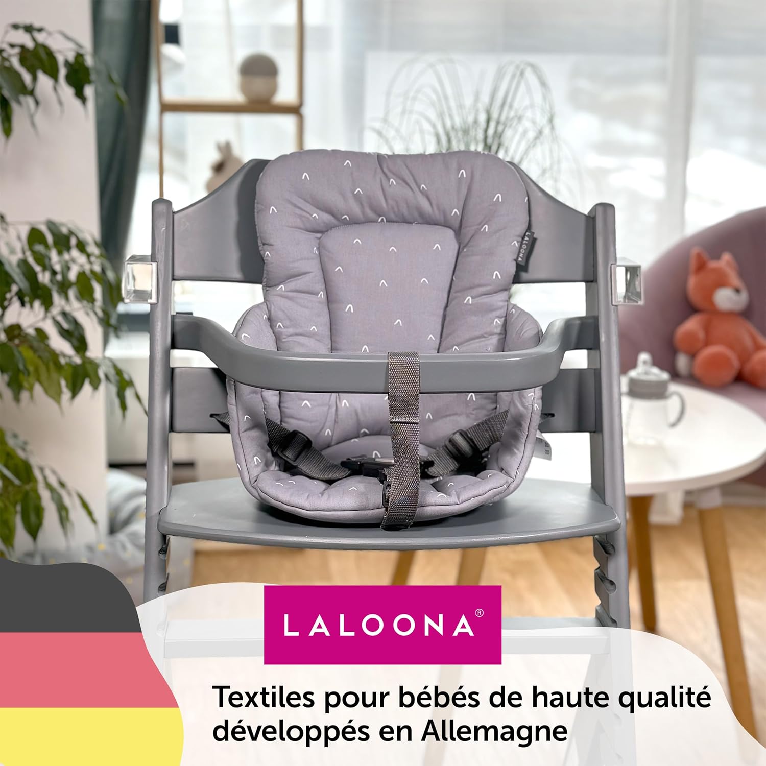 Thumbnail 6 de LaLoona réducteur pour chaise haute bébé Bebeconfort Timba (coussin d’assise moelleux) gris certifié OEKO-TEX
