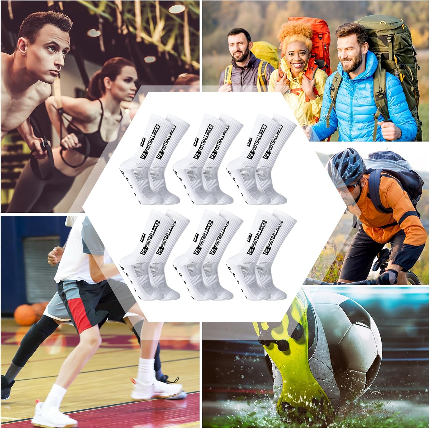 Thumbnail 6 de Apricitie Fußball Socken 6 Paare Anti-Rutsch, Weiß, Größe 39–46