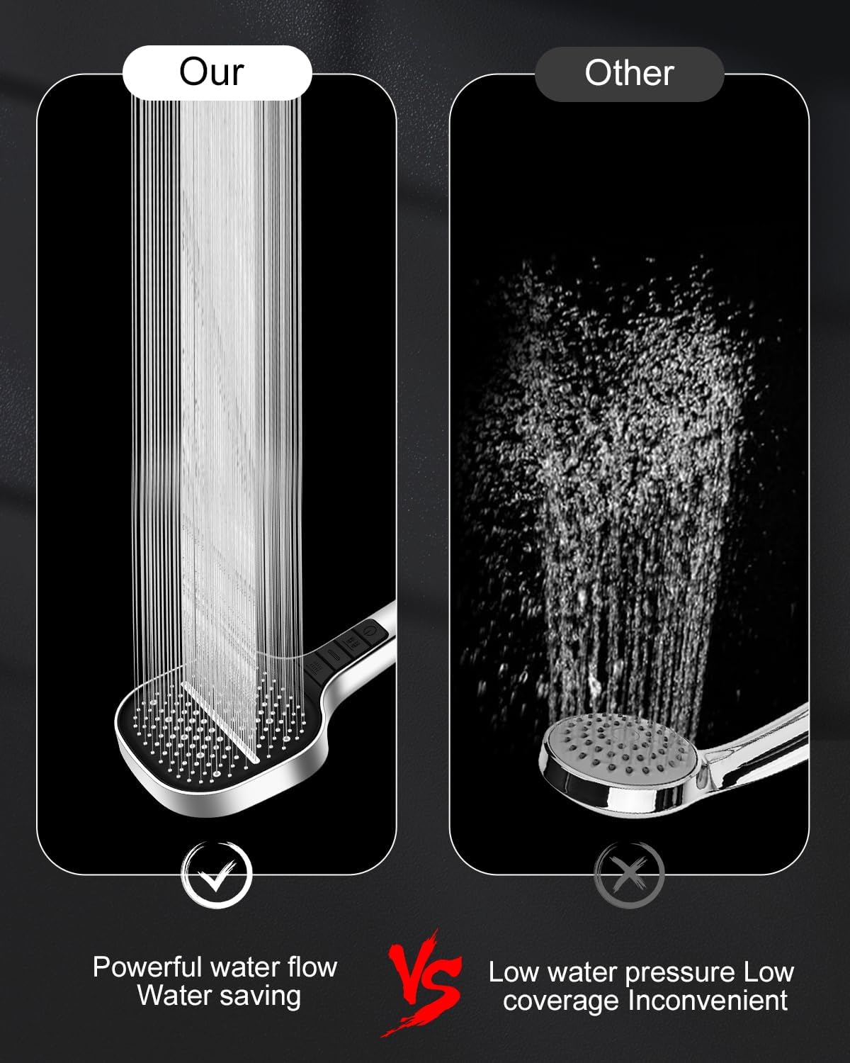 Thumbnail 5 de Soffione ad alta pressione quadrato cromato con 7 funzioni (universale, a parete)