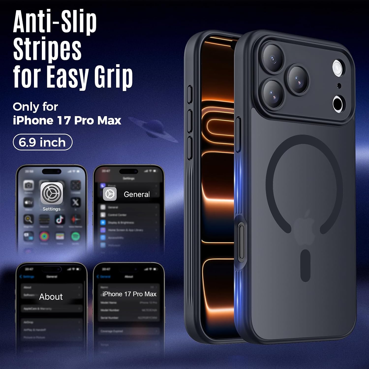 Thumbnail 5 de Symcele Case for iPhone 17 Pro Max with MagSafe — 15 ft Drop Protection, Camera Cover, Matte Translucent Black
