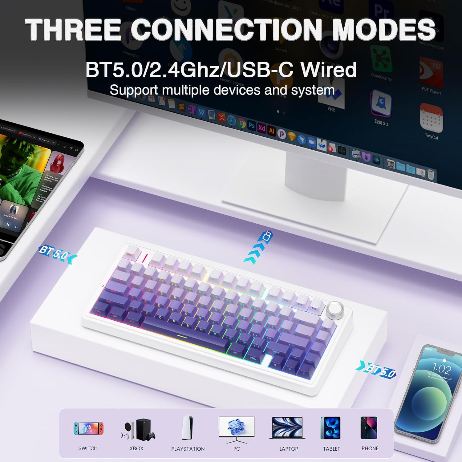 Thumbnail 2 de AULA F75 Mechanische Gaming-Tastatur – 75% Layout, Hot-Swap, RGB, kabelgebunden/2,4 GHz/BT5.0
