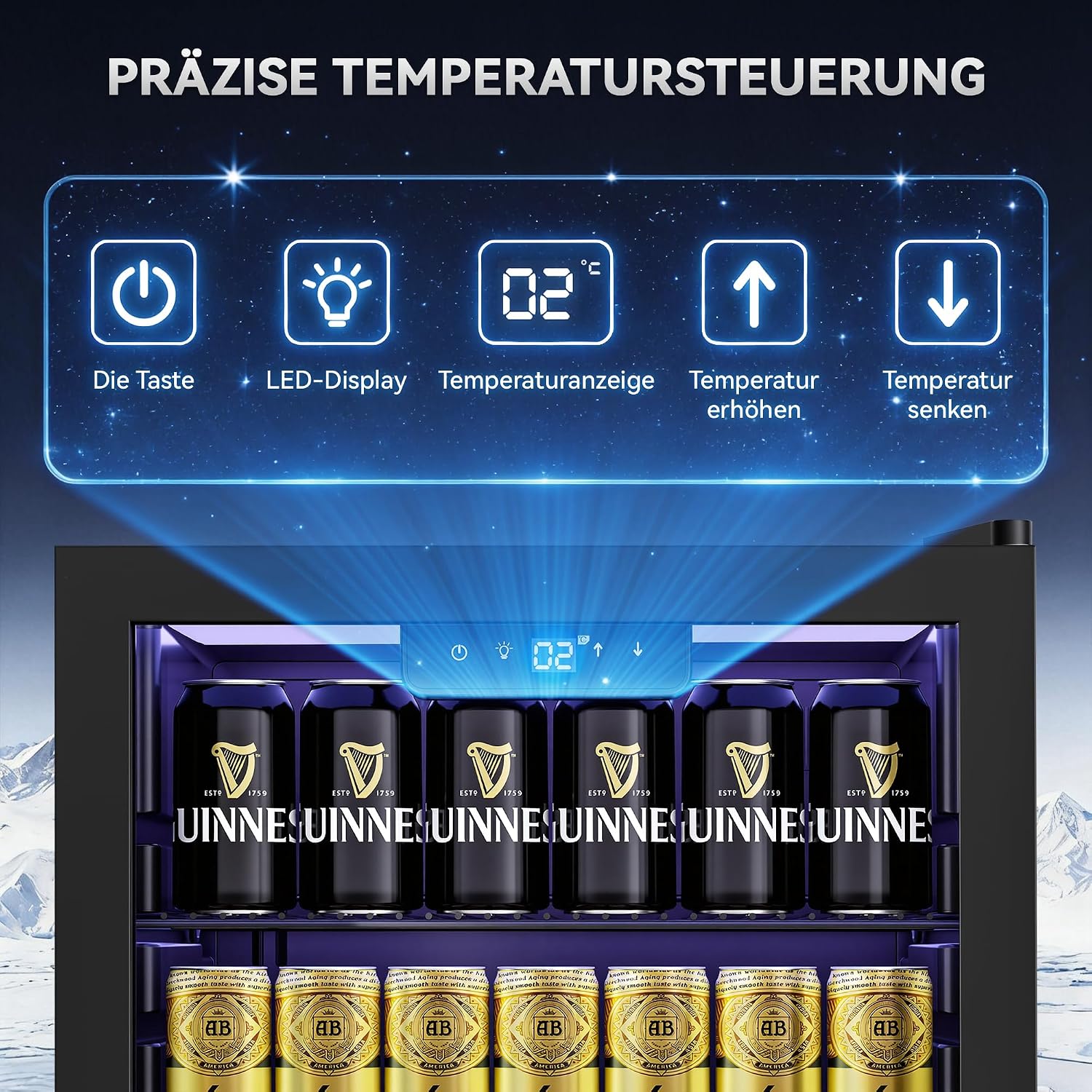 Detalle de TRIUMPHKEY 86L Getränkekühlschrank – frostfrei, 4 Ablagen, 130 Dosen, Glasfront