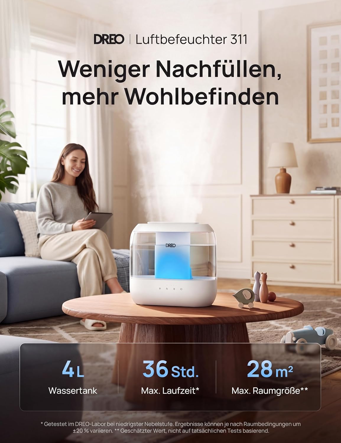 Detalle 2 de Dreo 4L Luftbefeuchter mit Diffusor und Nachtlicht 💧