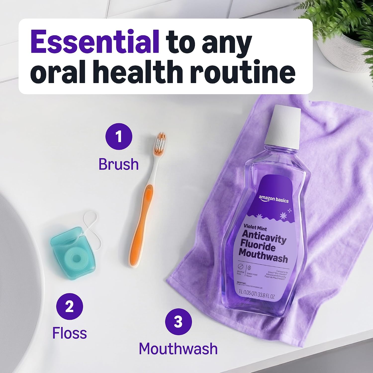 Thumbnail 6 de Amazon Basics Anticavity Fluoride Mouthwash (Alcohol-Free, Violet Mint), 1-Liter