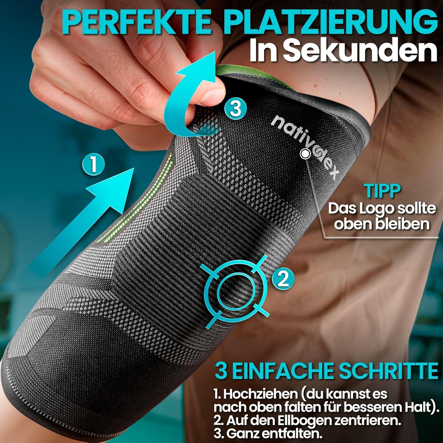 Thumbnail 6 de NativoDex Ellenbogenbandage – Kompressionsbandage für Ellenbogen, Unterstützung bei Tennisarm, Golferarm und Arthrose
