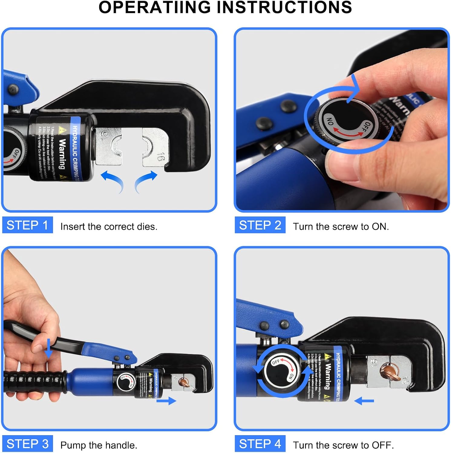Detalle 2 de Solsop YQK-70BU Hydraulic Crimping Tool, 10 Ton, 9 Dies, 12–2/0 AWG