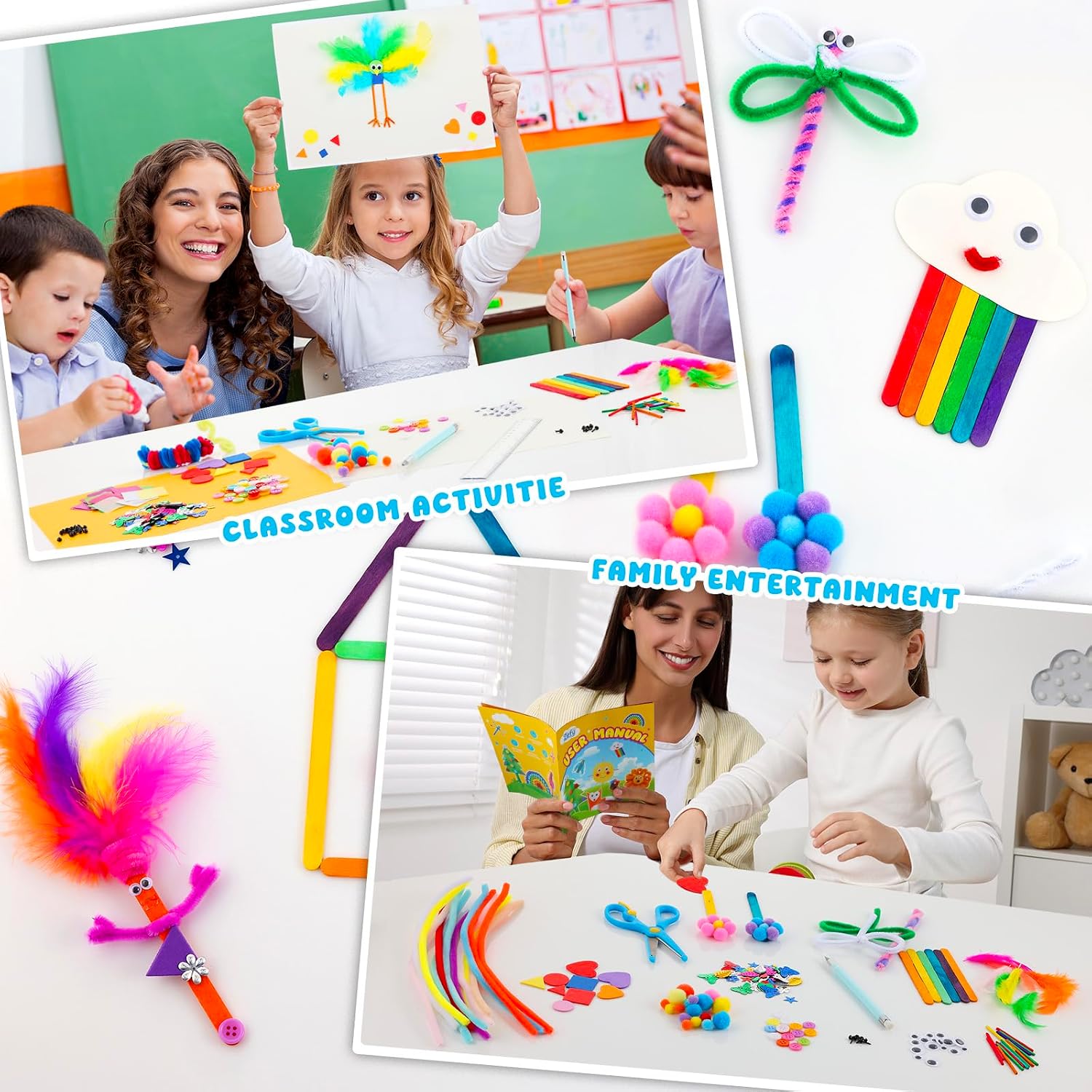 Detalle de Zefy Kinder-Bastelset „3200+ Stück“ (4–12 Jahre) mit 12 Basteldesigns – Bastelkoffer mit Zubehör