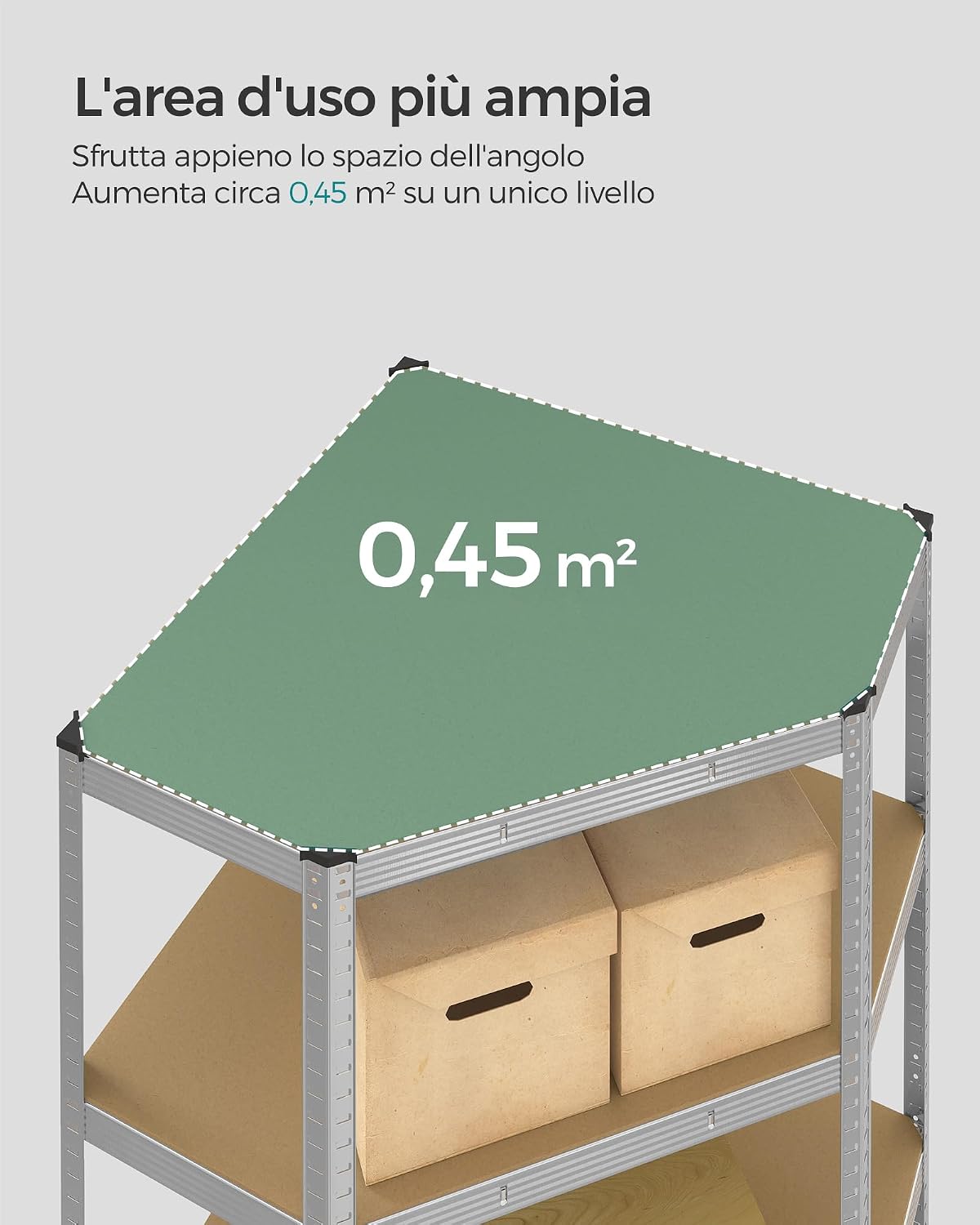 Detalle 2 de SONGMICS GLR080E01 – Scaffale angolare a 5 ripiani in acciaio per carichi fino a 875 kg