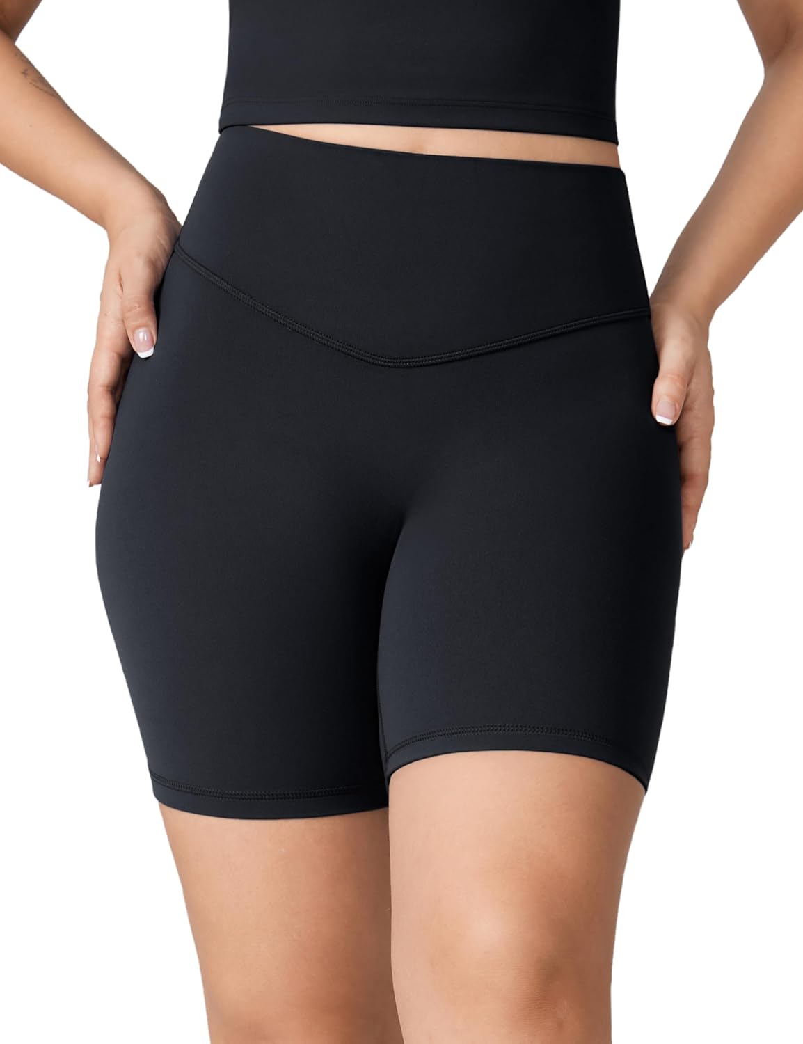 Detalle de UNISSU Hugcurve No Front Seam High Waisted Workout Biker Shorts — 6 Inch Tummy Control