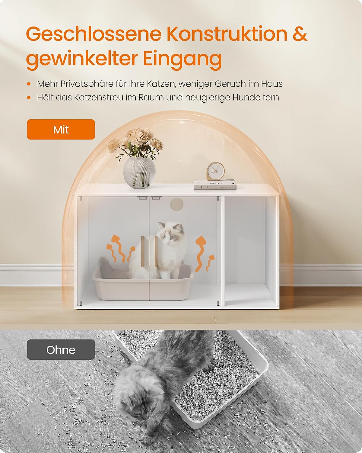Detalle de Feandrea Custos Kollektion Katzenklo-Schrank: Moderner Katzentoilette-Schrank mit Privatsphäre und Multifunktion