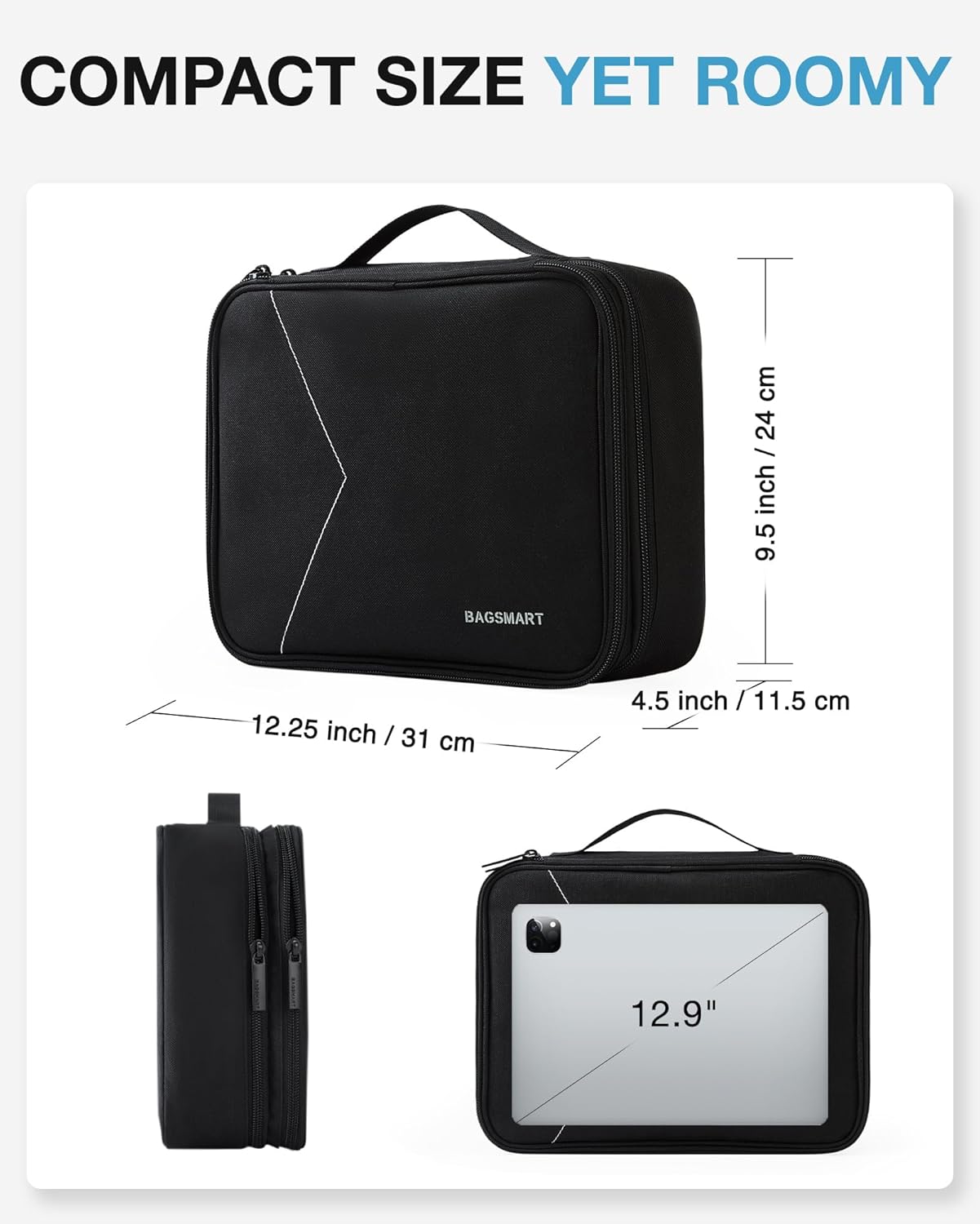 Thumbnail 5 de bagsmart Extra Large Double Layer Portable Travel Cable Organiser Bag (Black, lightweight)