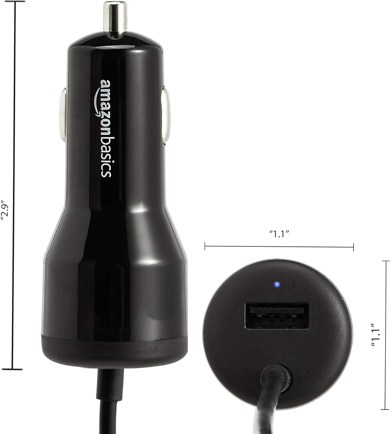 Detalle de Amazon Basics USB-C (18W) with Power Delivery and USB-A (12W) Car Charger with Cable