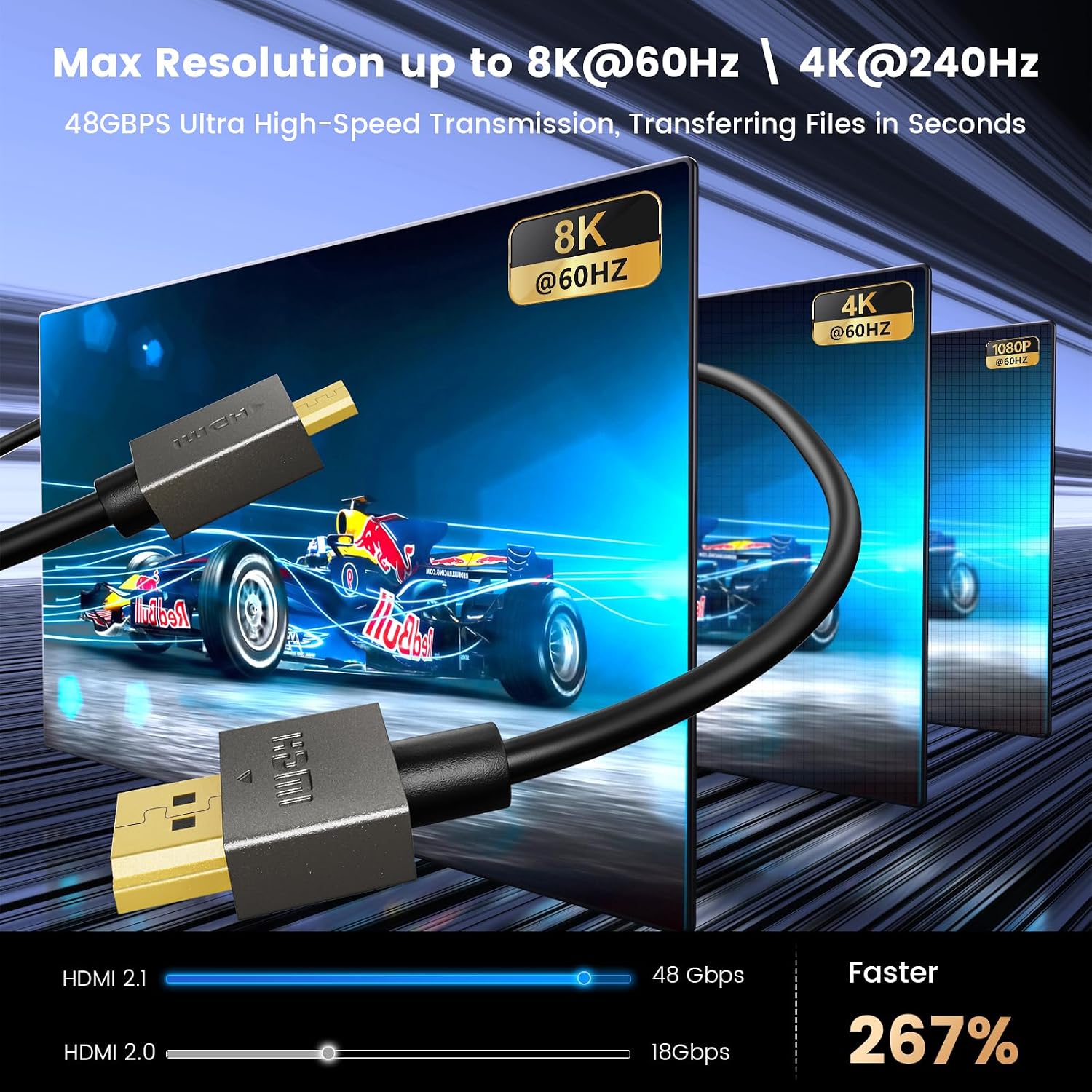 Detalle de 8K HDMI zu Micro HDMI Kabel 2m – HDMI 2.1 Kabel für 8K@60Hz, 4K@240Hz mit HDR