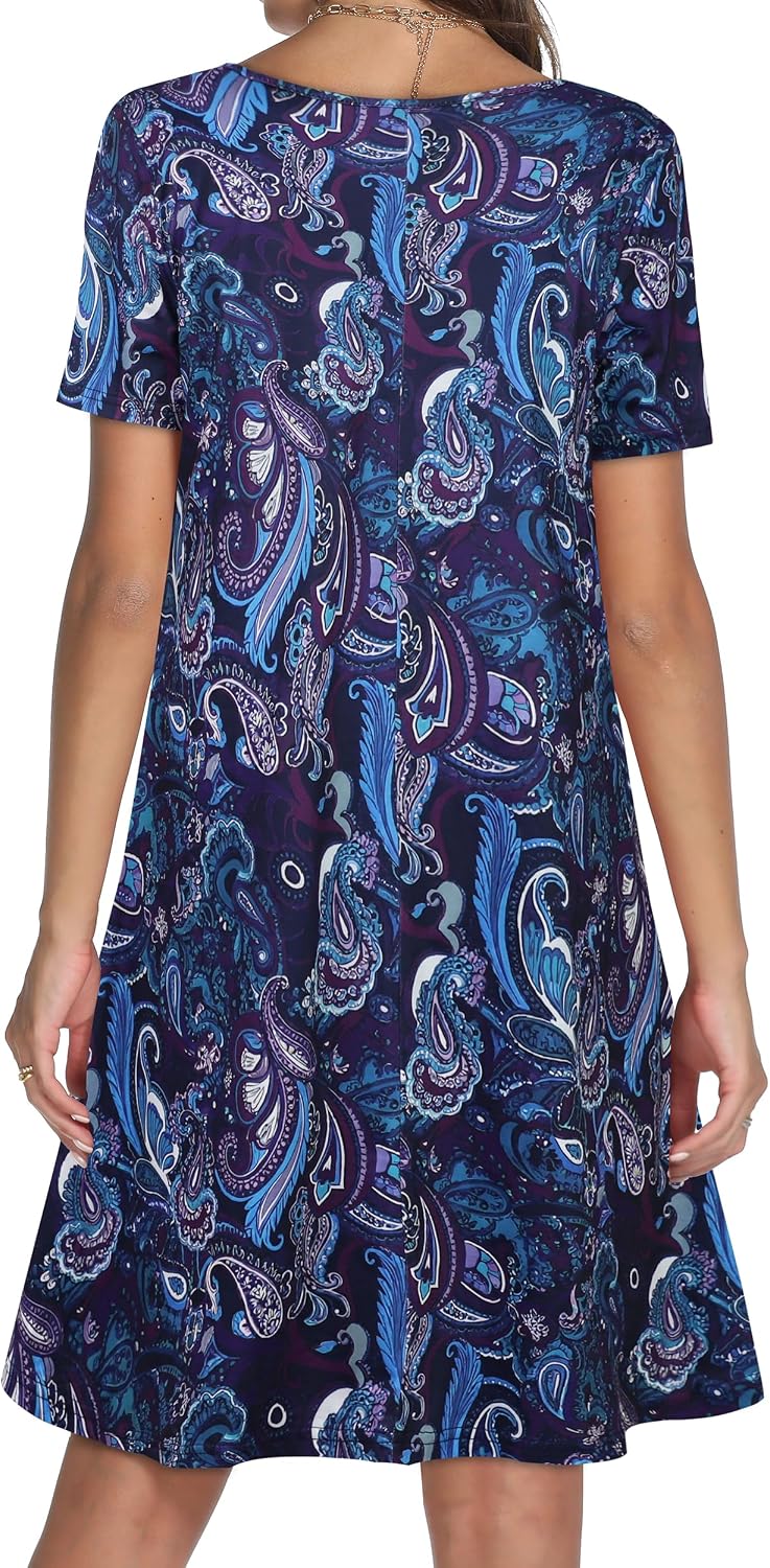 Detalle de Womens Summer Dresses Beach Casual Loose Tshirt Floral Short Sleeve Flowy Pockets Sundresses 2026