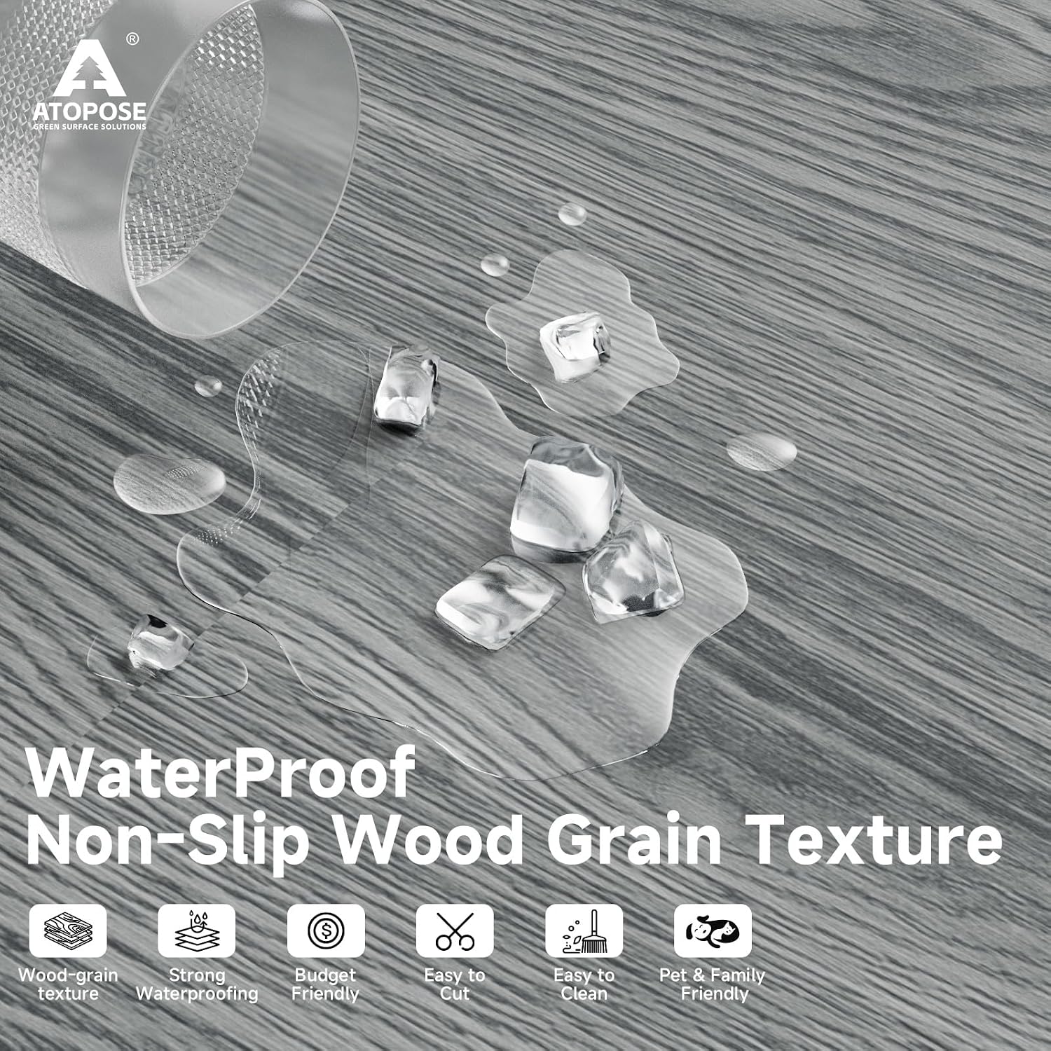 Detalle de ATOPOSE Peel and Stick Vinyl Plank Flooring (36 PCS, Washed Grey, 1.5mm) – Waterproof, DIY self-adhesive wood effect