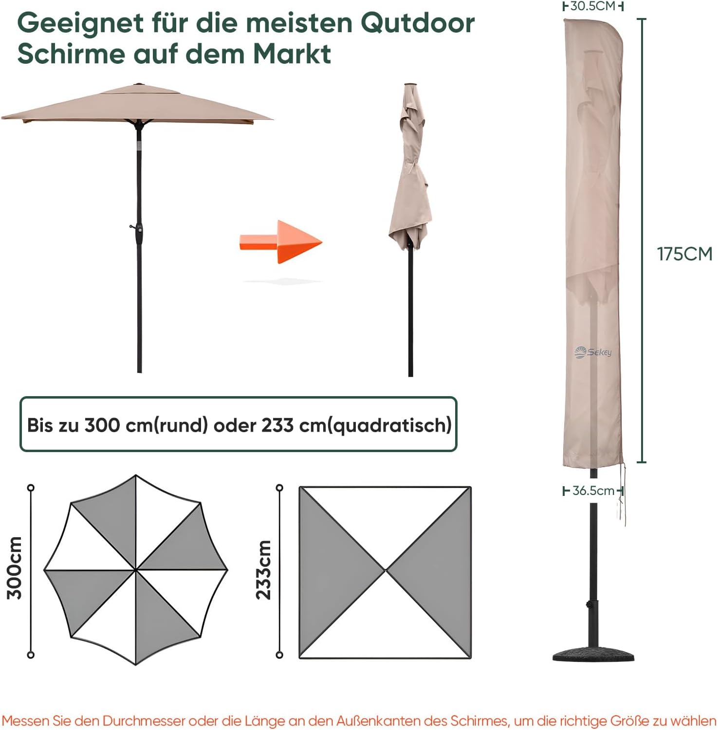 Detalle 2 de Sekey Funda Impermeable para Parasol 300 cm ☔