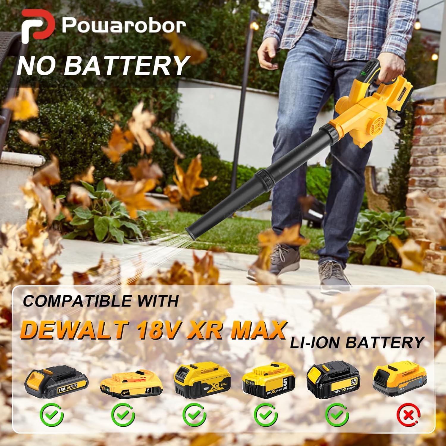 Thumbnail 1 de Powarobor soffiatore senza fili per cantiere, compatibile con batterie Dewalt 18 V XR (solo utensile)