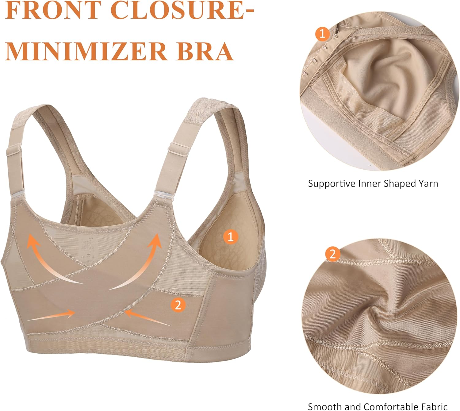 Thumbnail 5 de DotVol Women's Full Figure Front Closure Wirefree Jacquard Back Support Posture Bra